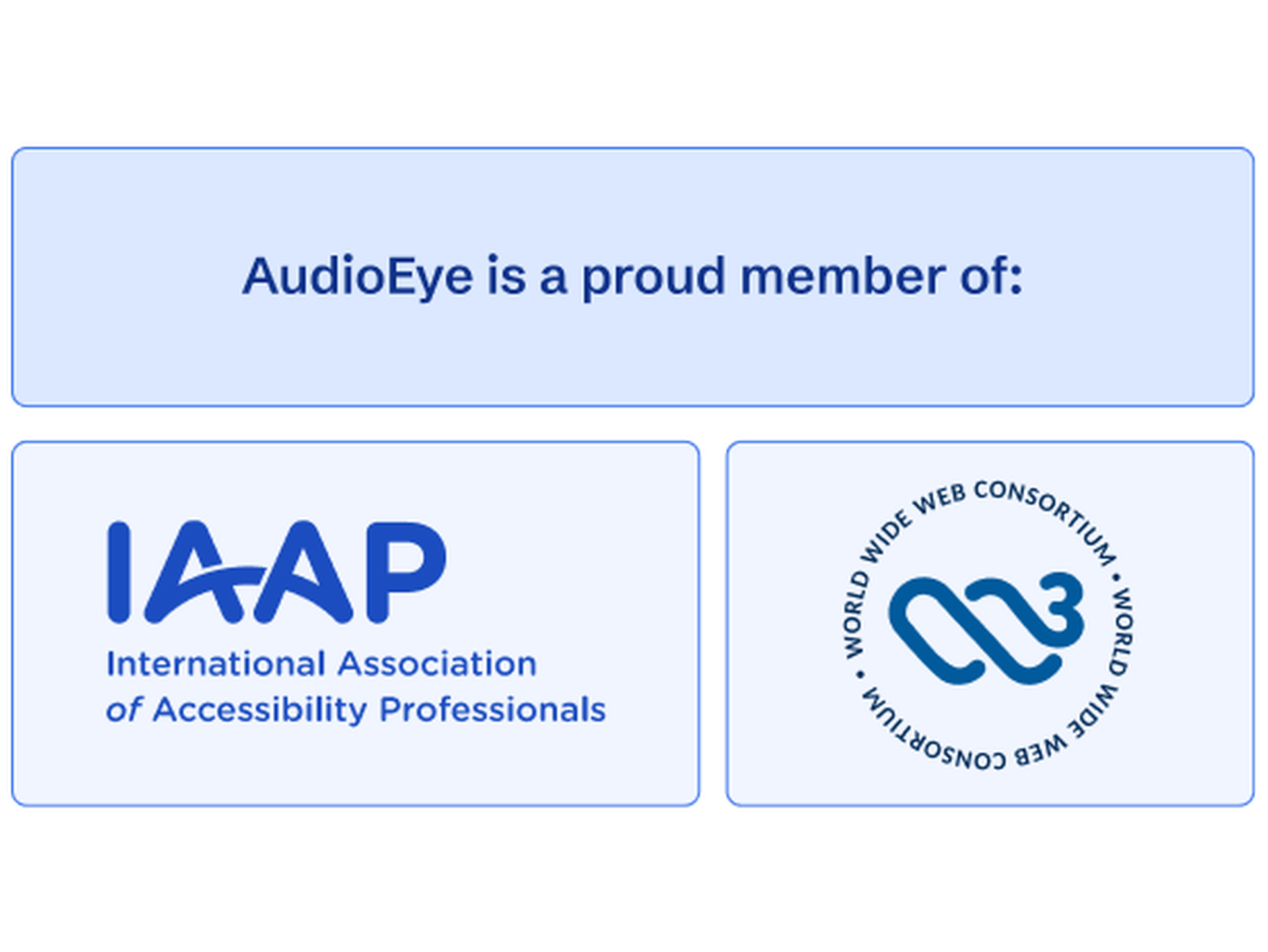 AudioEye is a proud member of International Association of Accessibility Professionals and World Wide Web Consortium.