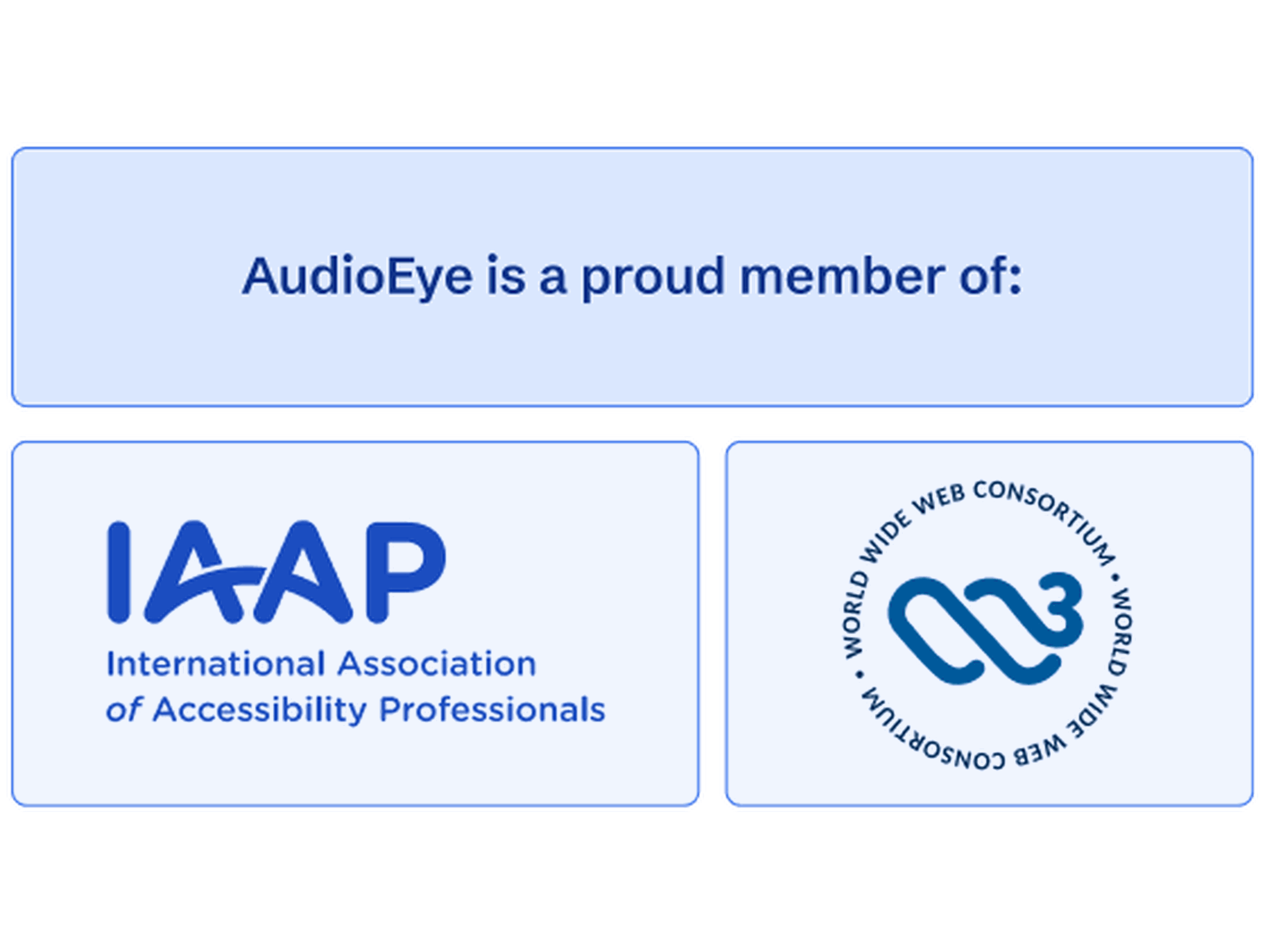 AudioEye is a proud member of International Association of Accessibility Professionals and World Wide Web Consortium.