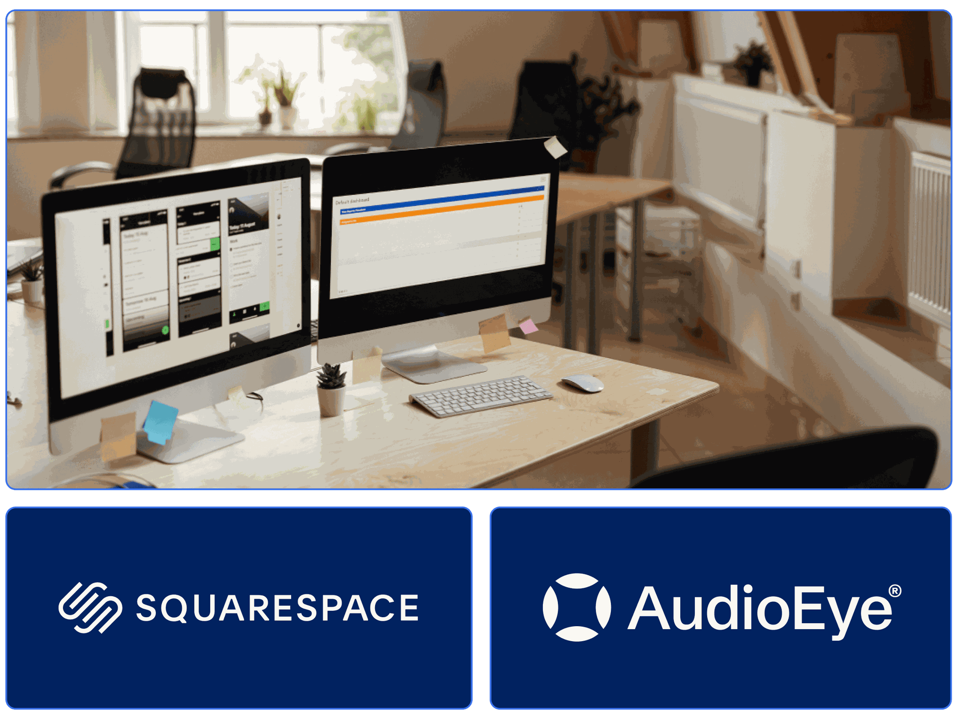 A web designer’s desk while building an accessible website with Squarespace and AudioEye.