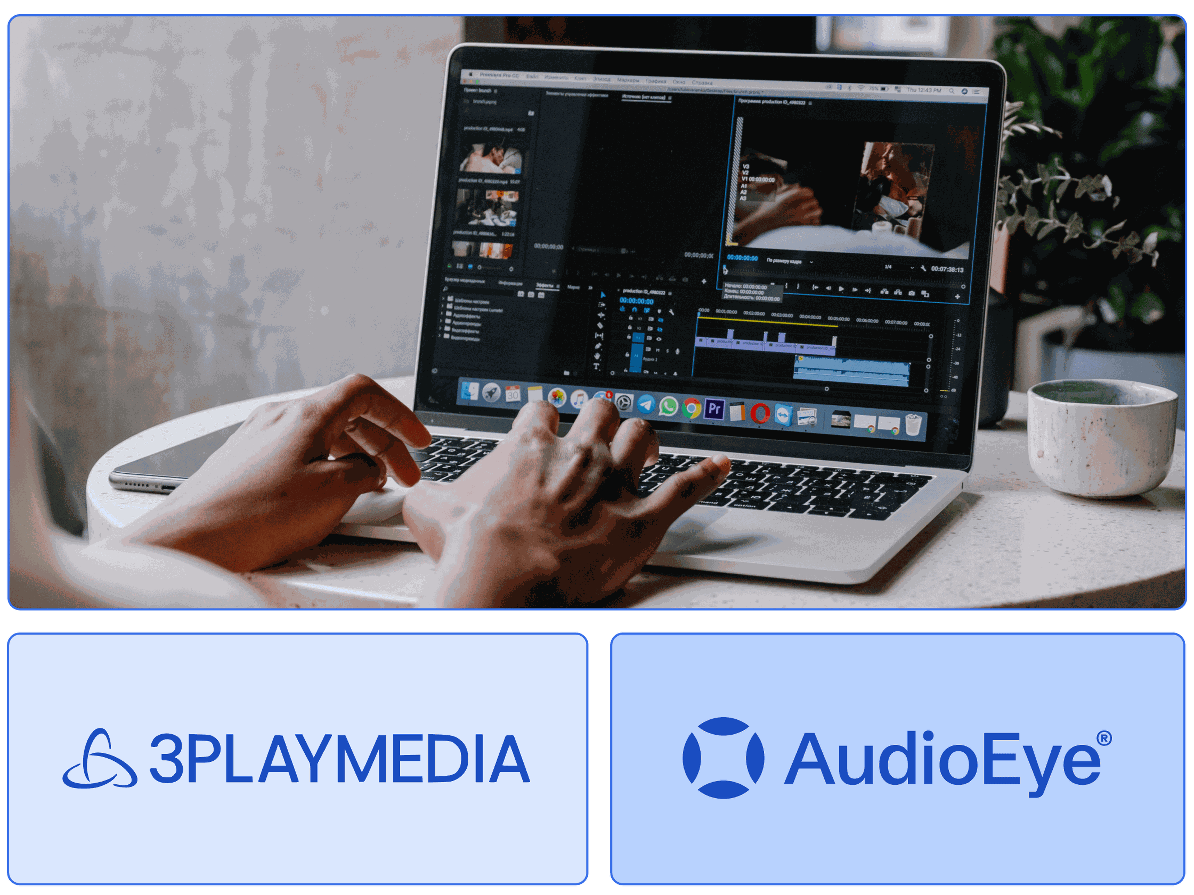 Persona utiliza AudioEye y el socio 3PlayMedia para escribir subtítulos personalizados en un programa de edición de vídeo.
