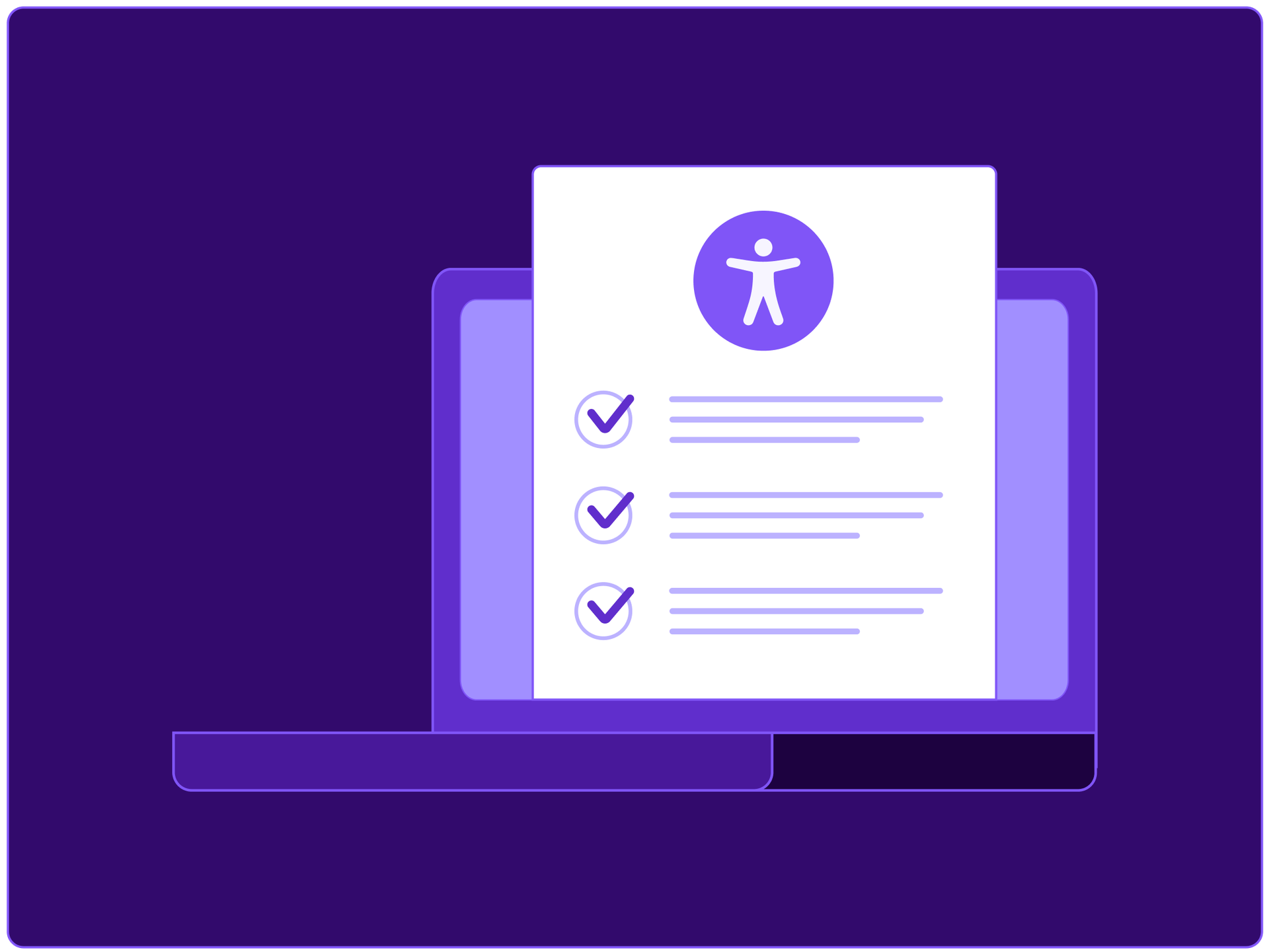 Stylized laptop with an accessibility compliance checklist.