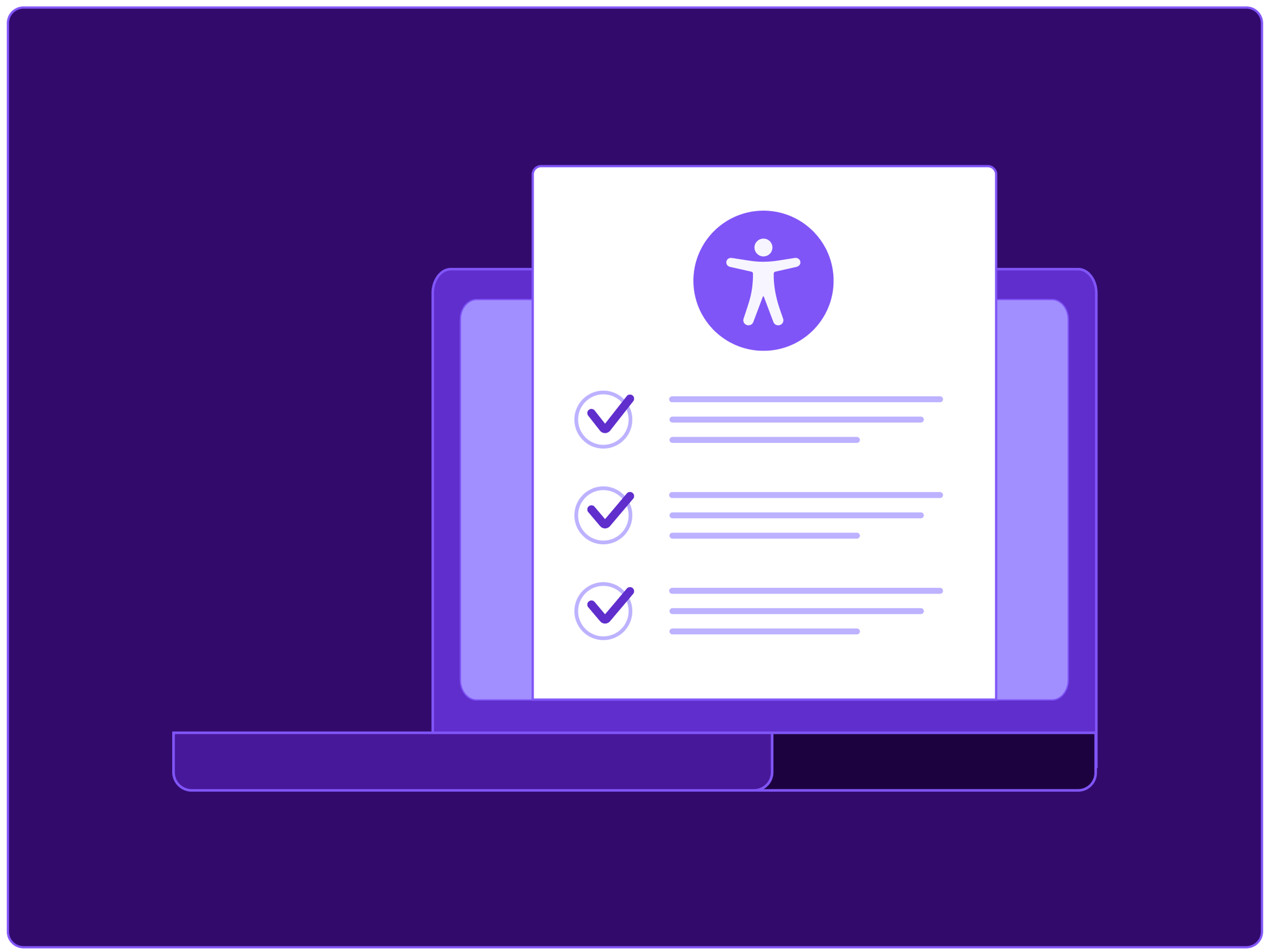 Stylized laptop with an accessibility compliance checklist.