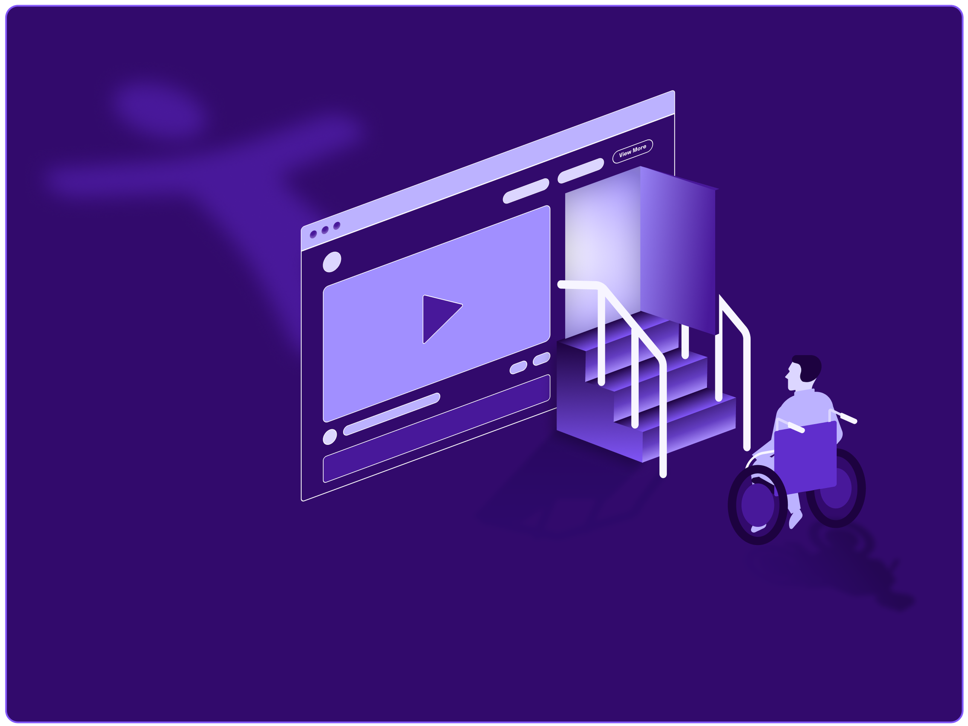 A web browser with steps leading up to an open door. At the base of the stairs is a person in a wheelchair unable to enter.