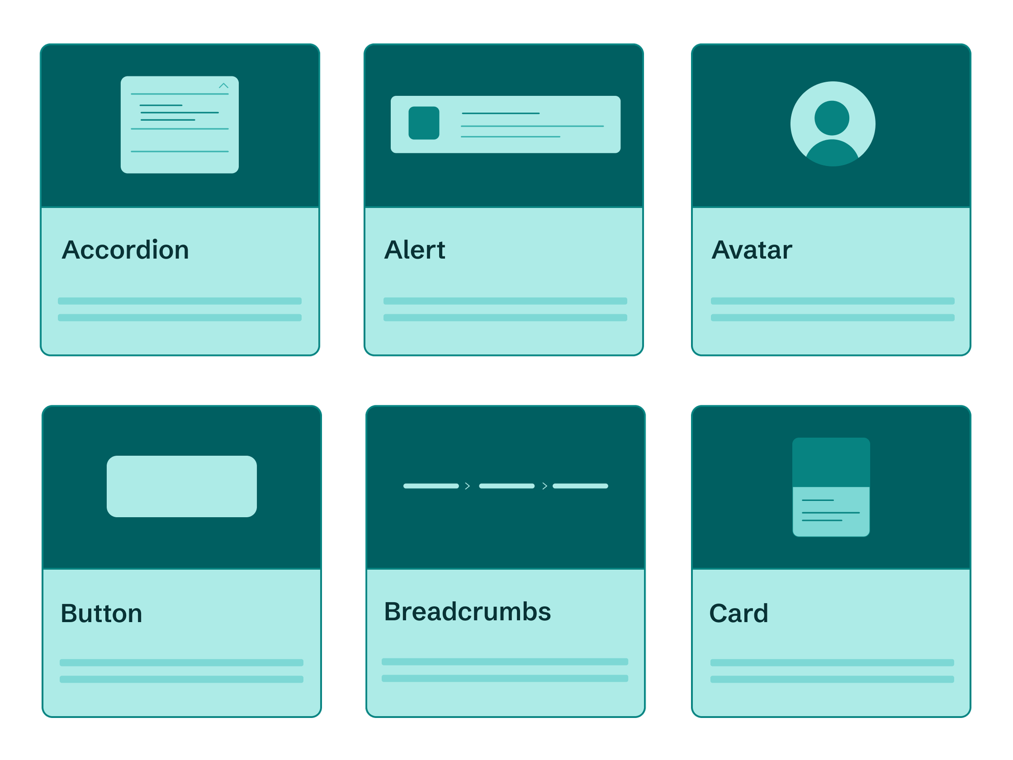 Website components that AudioEye tests including accordions, alerts, avatars, buttons, breadcrumbs, and cards.