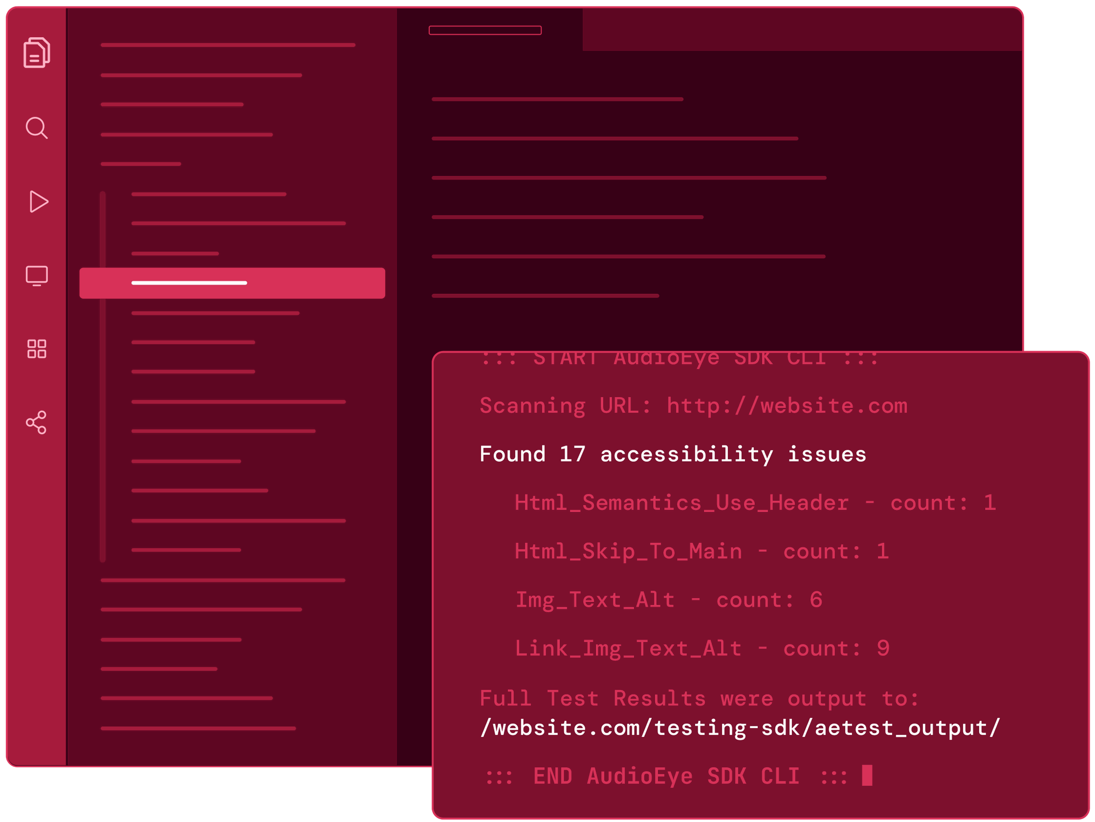 La CLI SDK di AudioEye testa un sito web per problemi di accessibilità a livello di codice prima della pubblicazione.