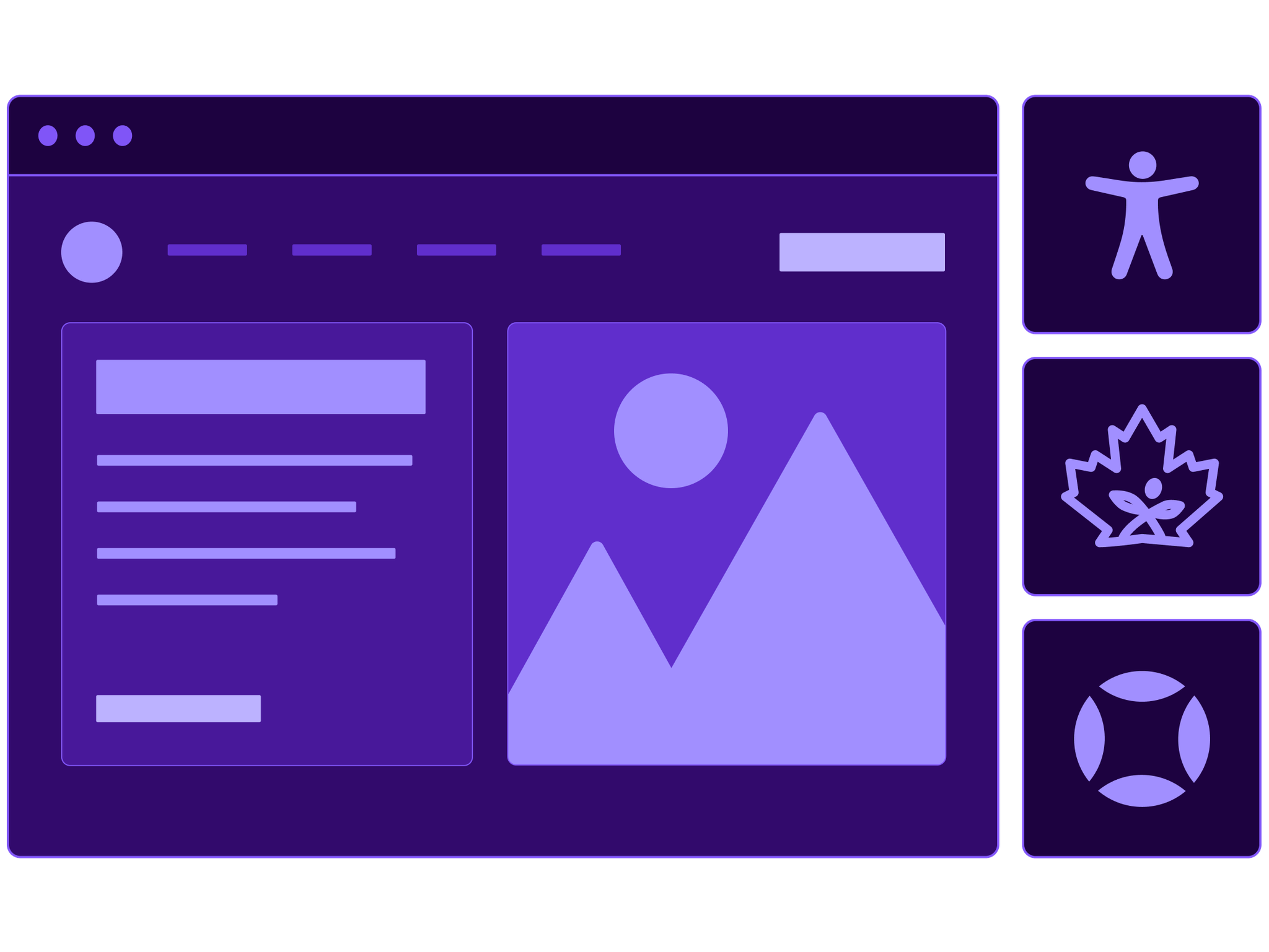 Collage of a web browser with icons representation AODA compliance and accessibility.