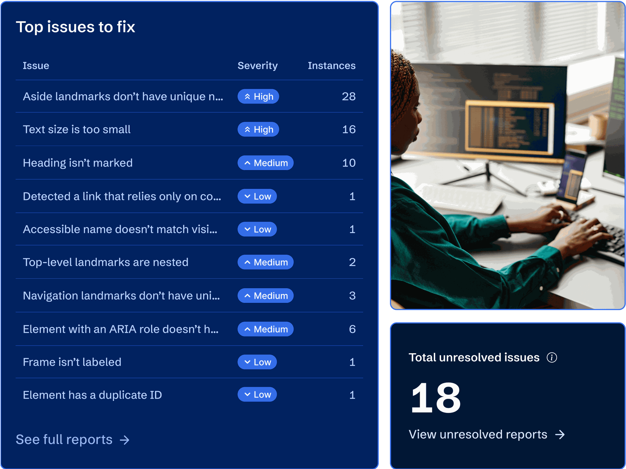 An accessibility expert reviewing the top issues to fix on a website.