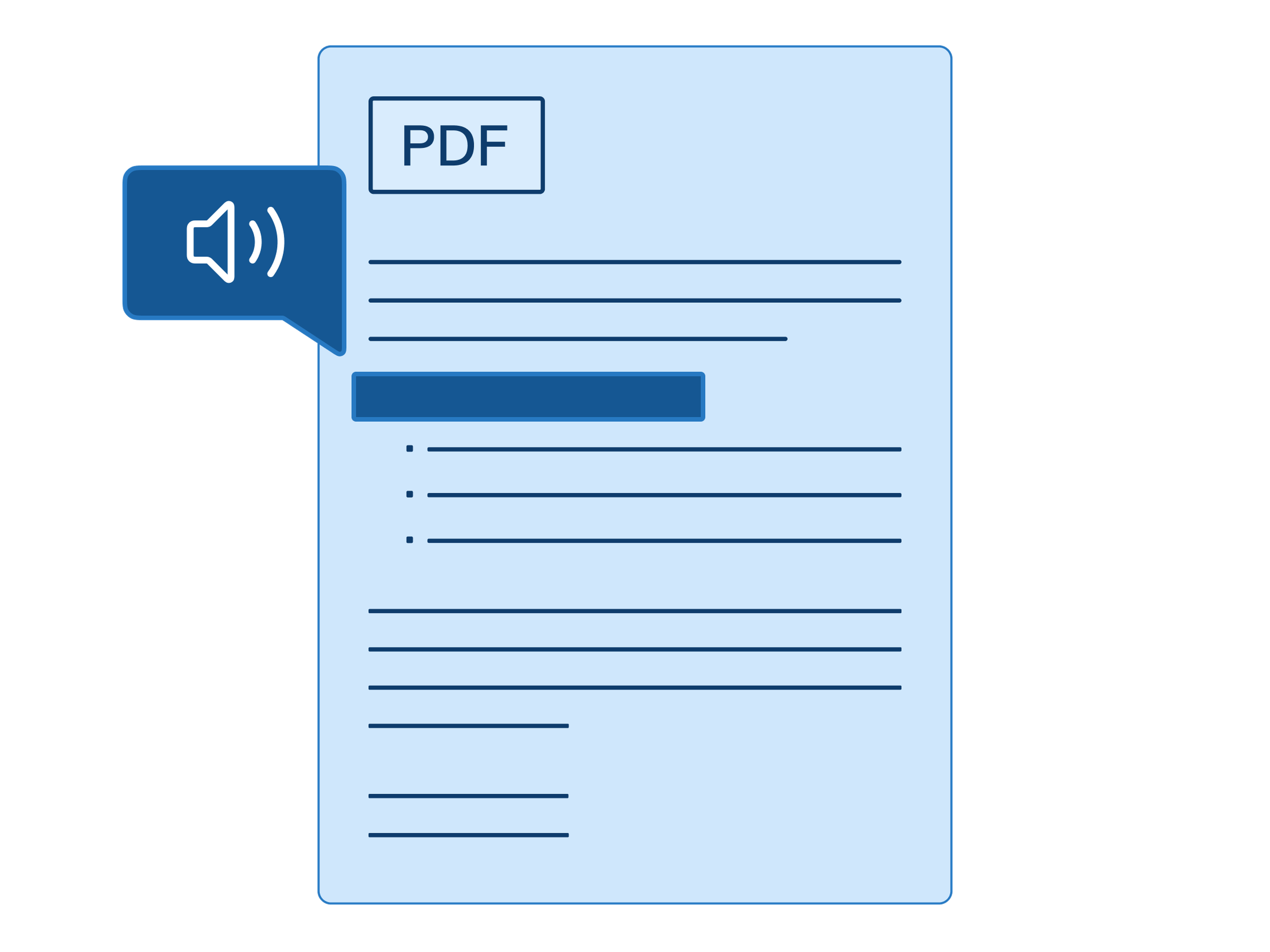 Illustrated PDF document with a heading highlighted with a speaker icon representing a screen reader.