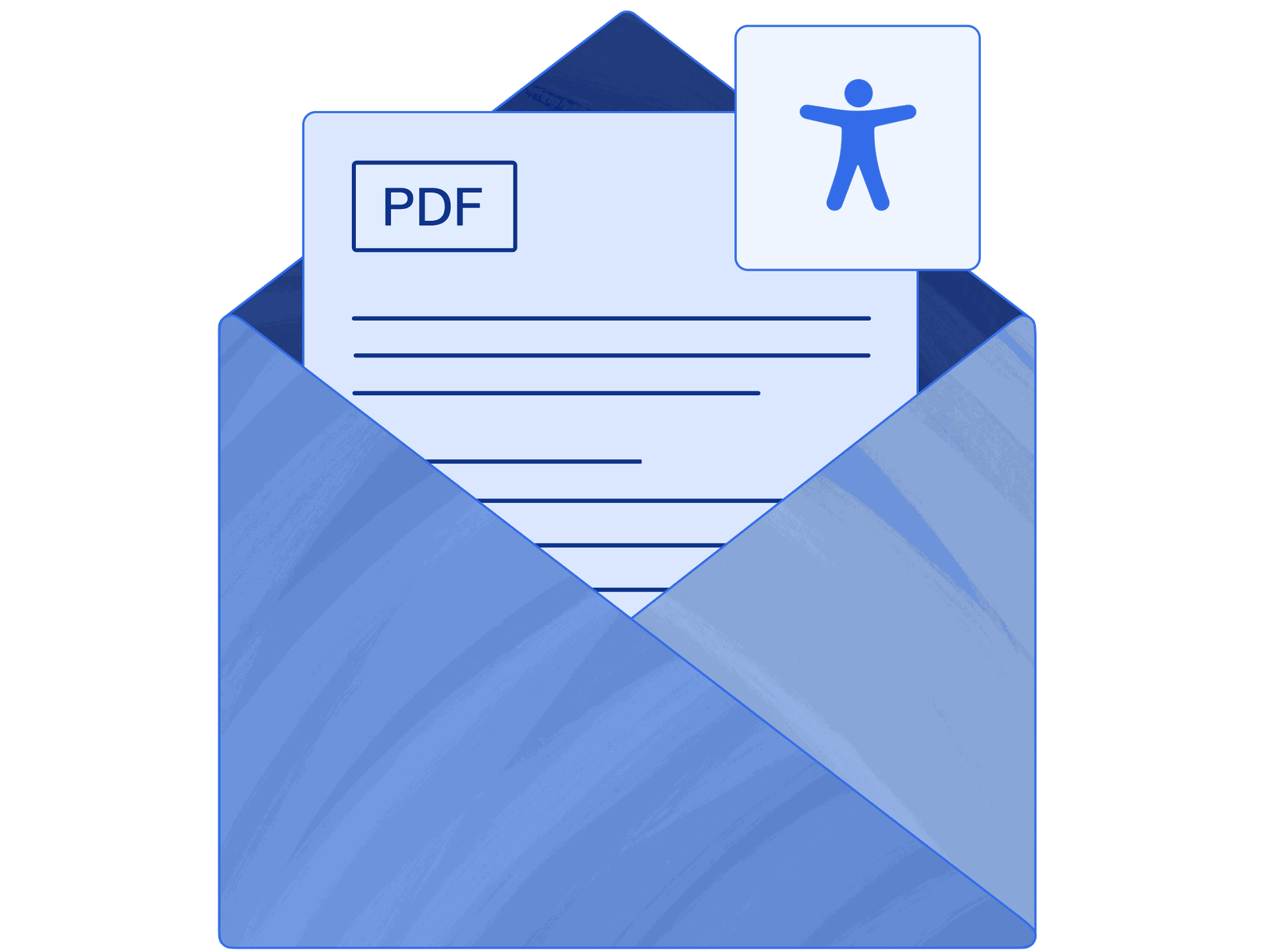 Stylized envelope with a PDF and a digital accessibility symbol.