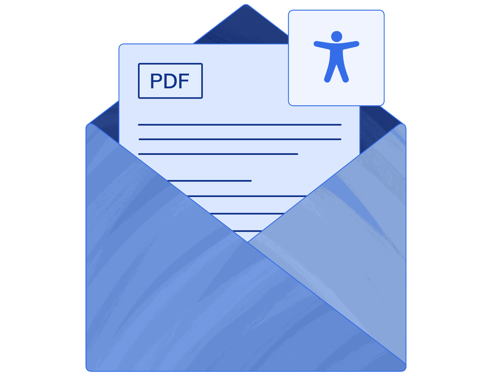 Stylized envelope with a PDF and a digital accessibility symbol.