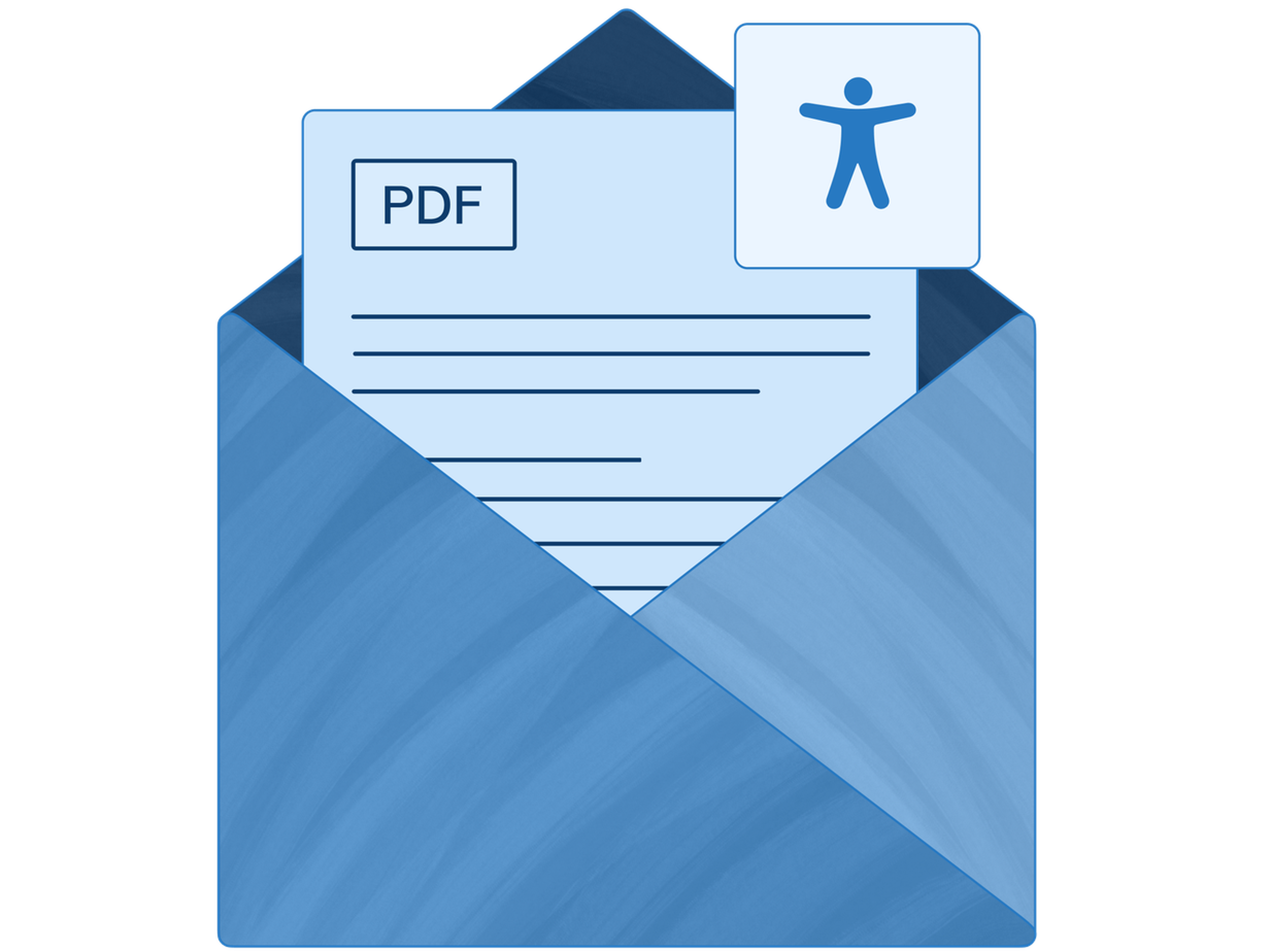 Stylized envelope with a PDF and a digital accessibility symbol.