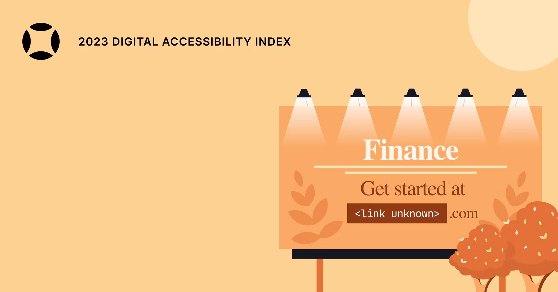Orange and yellow illustration of a billboard that says Finance, Get started at link-unknown.com