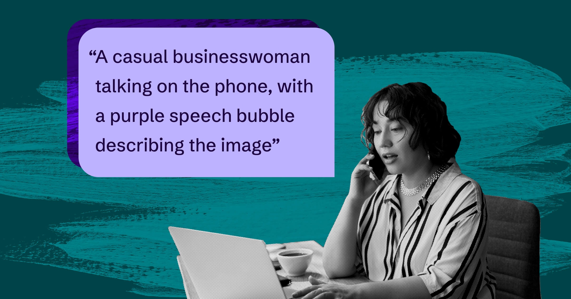 Woman speaks on phone with a friend describing the image that requires alt text