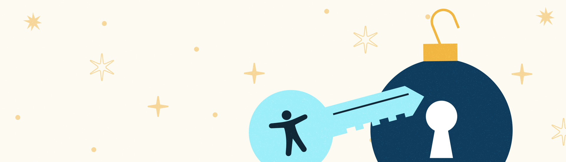 A key with the accessibility icon unlocking a christmas ornament