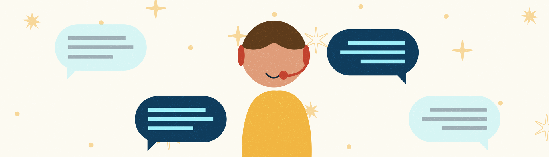 A happy customer service agent listening to a call