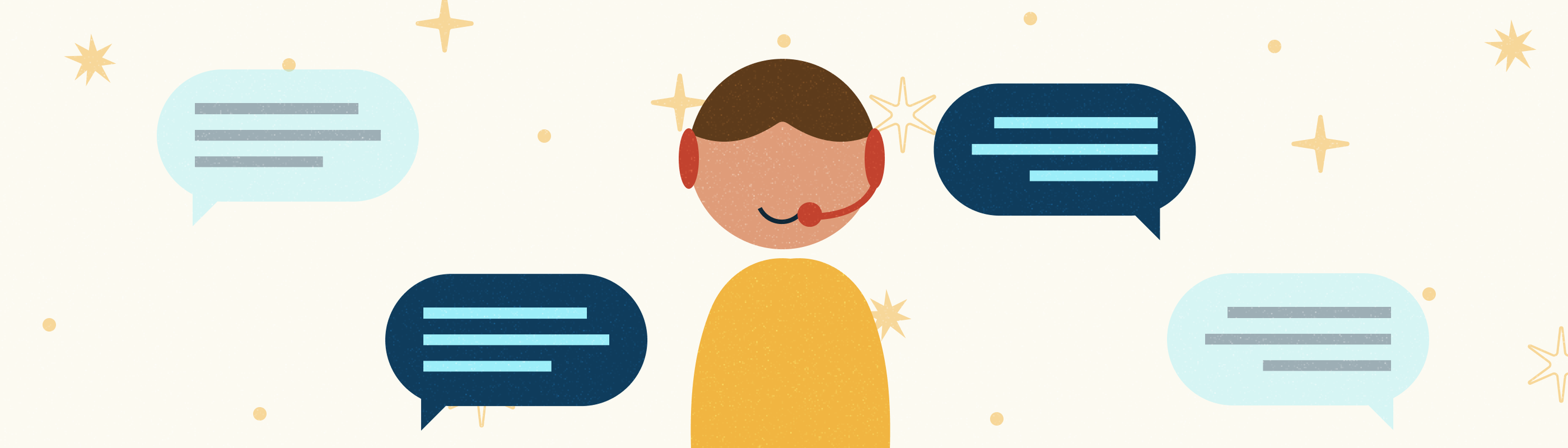 A happy customer service agent listening to a call