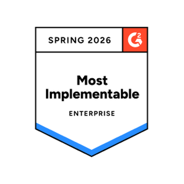 Badge displaying "Spring 2026" and "Most implementable, enterprise" with the G2 logo