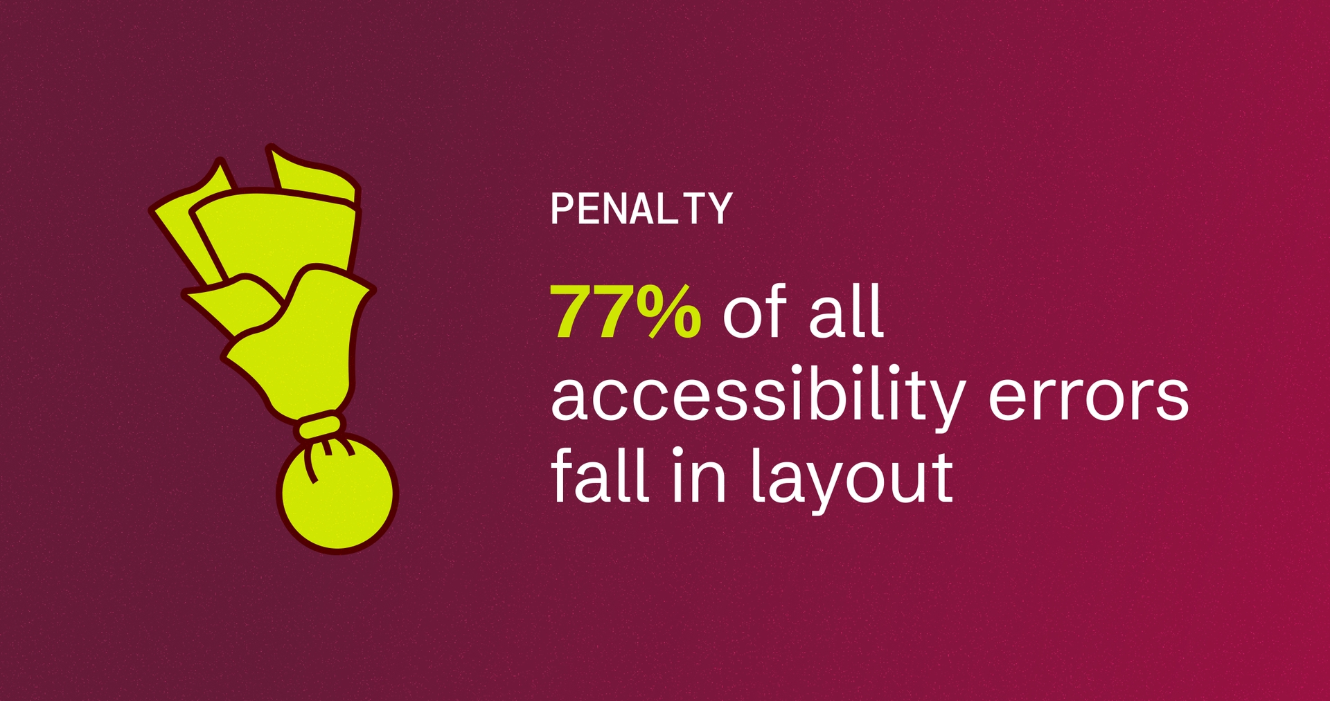A yellow penalty flag is shown next to text reading, "Penalty, 77% of all accessibility errors fail in layout."