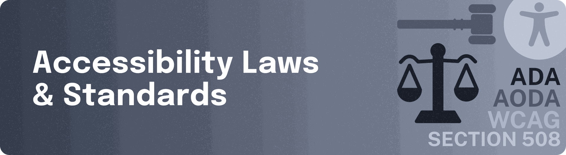 accessibility laws and standards. scale, accessibility icon, judge hammer, ada, aoda, wcag, section 508'