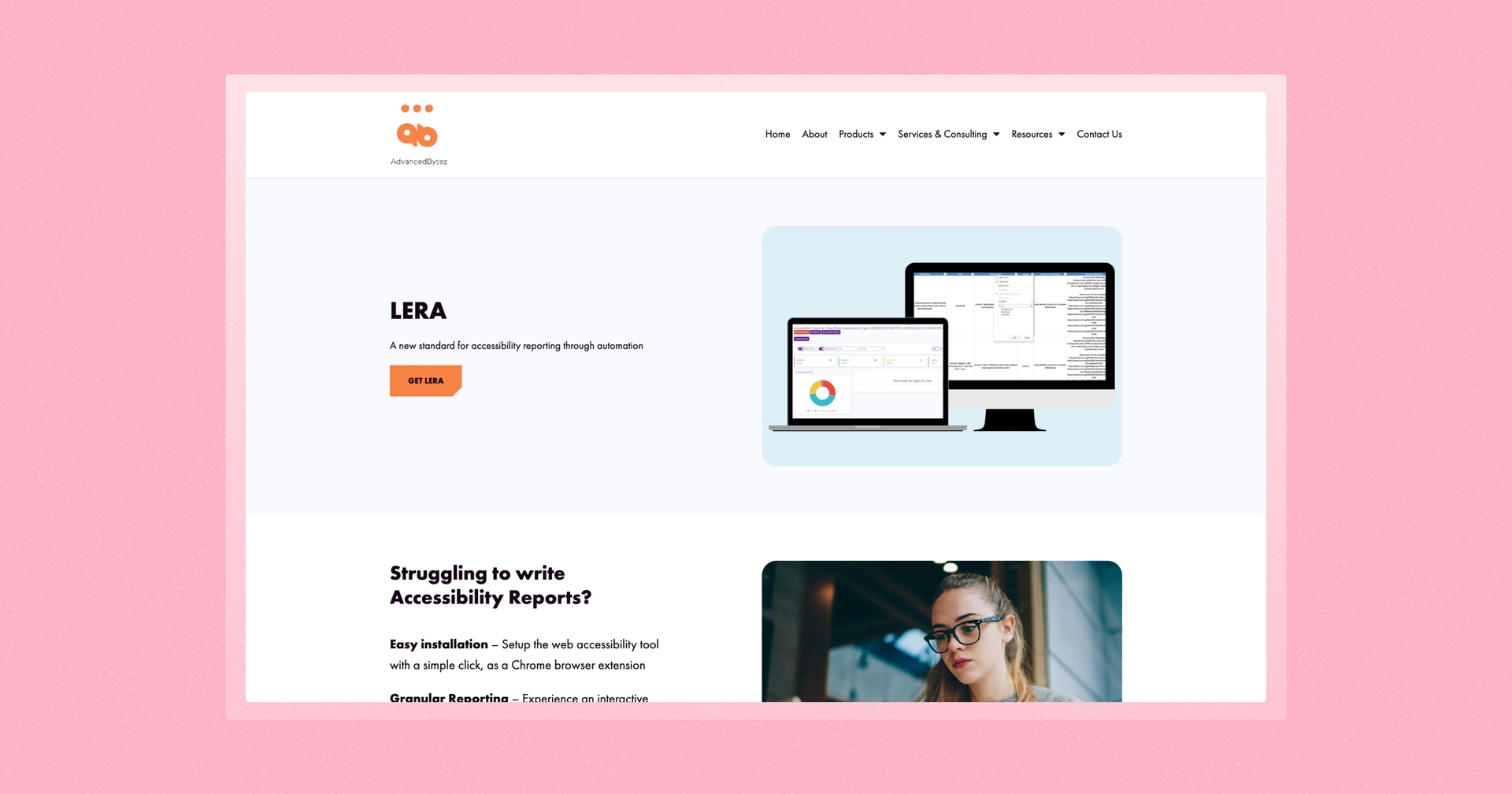 Screenshot of lera homepage