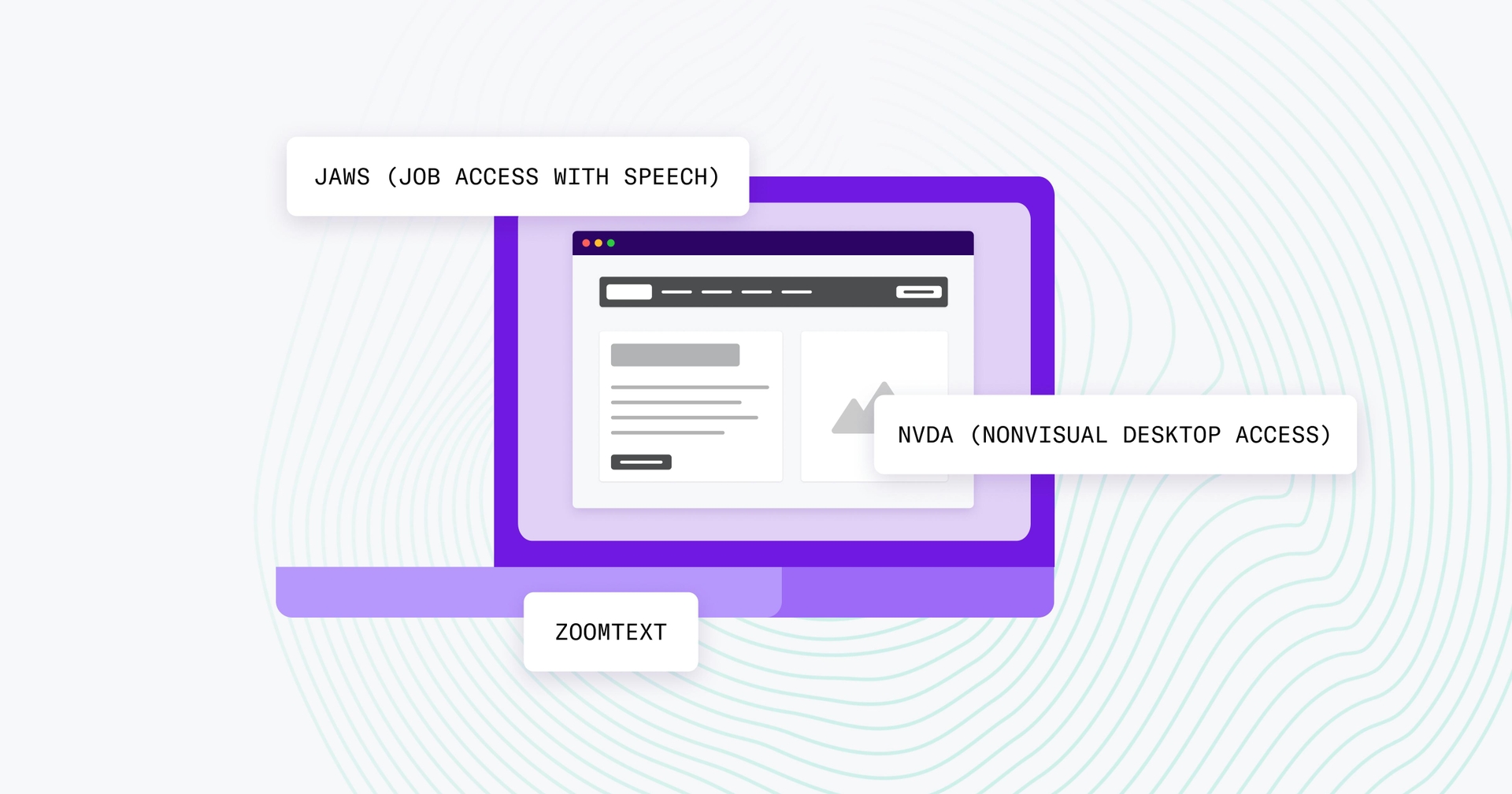 Laptop open with JAWS, NVDA, and ZOOMTEXT highlight