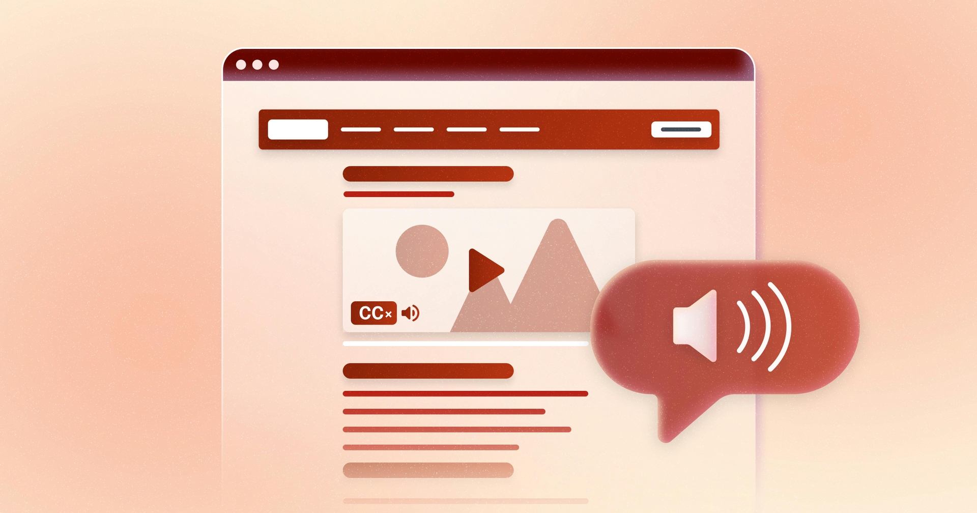 A stylized webpage with clear headers, short blocks of text, and closed captions for all audio content.