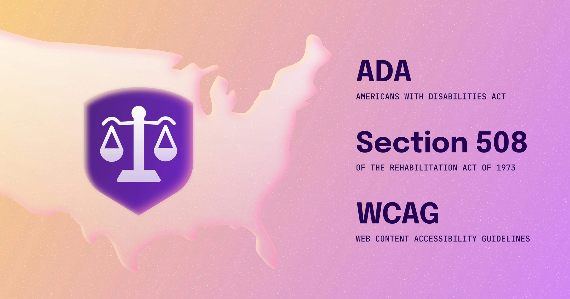 A map of the United States behind an icon of a set of scales. On the right, there is a list of accessibility laws and technical standards