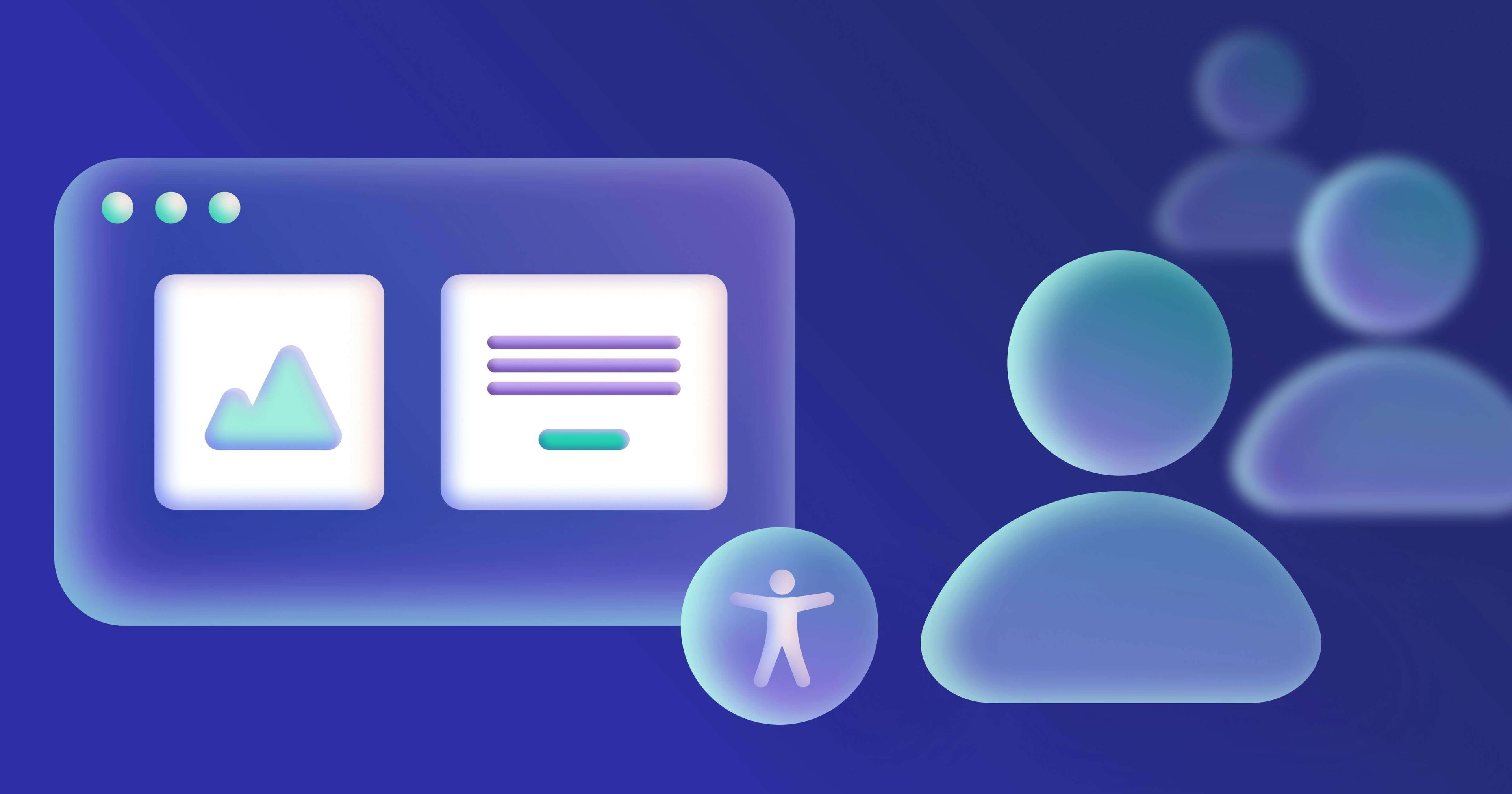 Stylized website with an accessibility icon and three customer icons