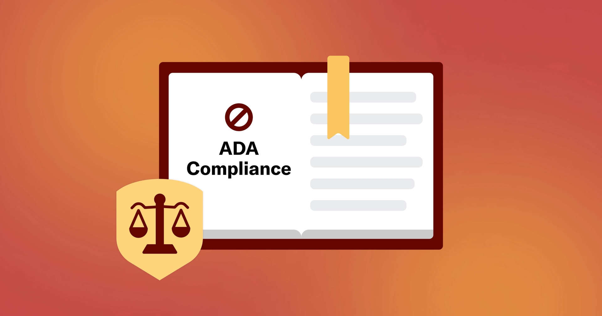 A scale of justice and open book that says ADA Compliance