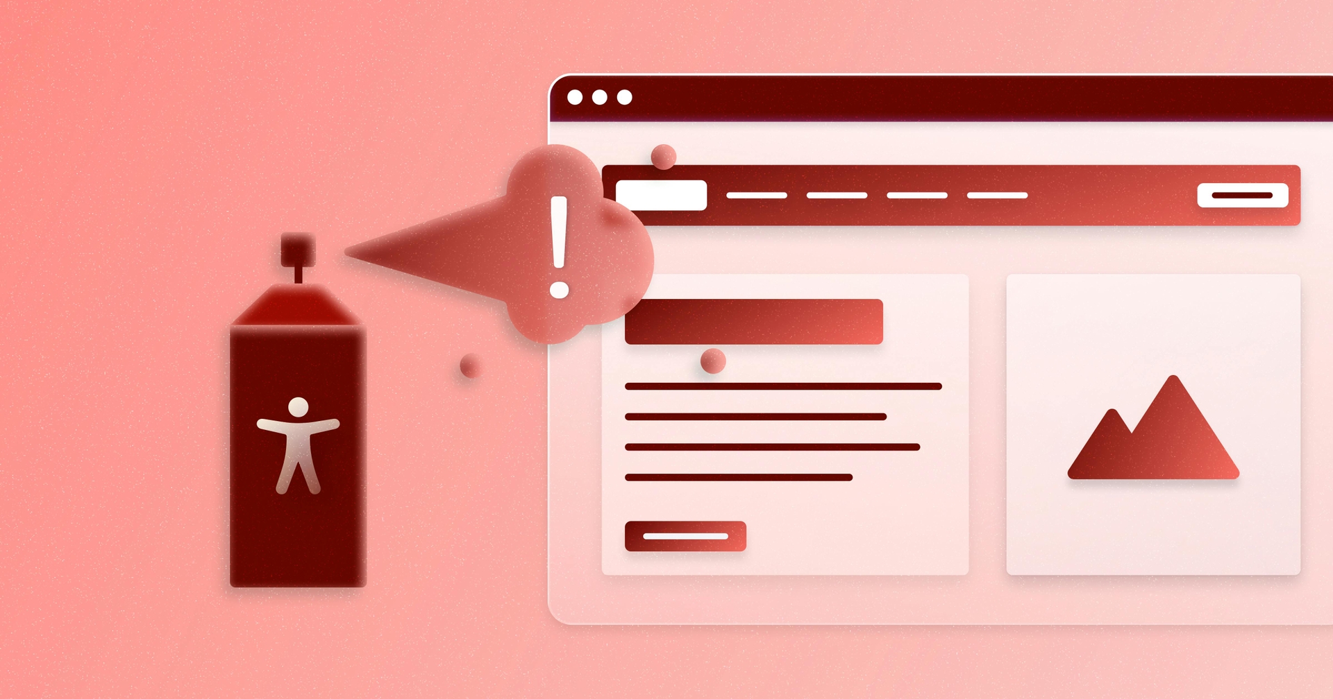 A stylized web page, next to a spray can with an accessibility symbol on it. The can is spraying the page, and has an exclamation mark in the middle of the cloud.
