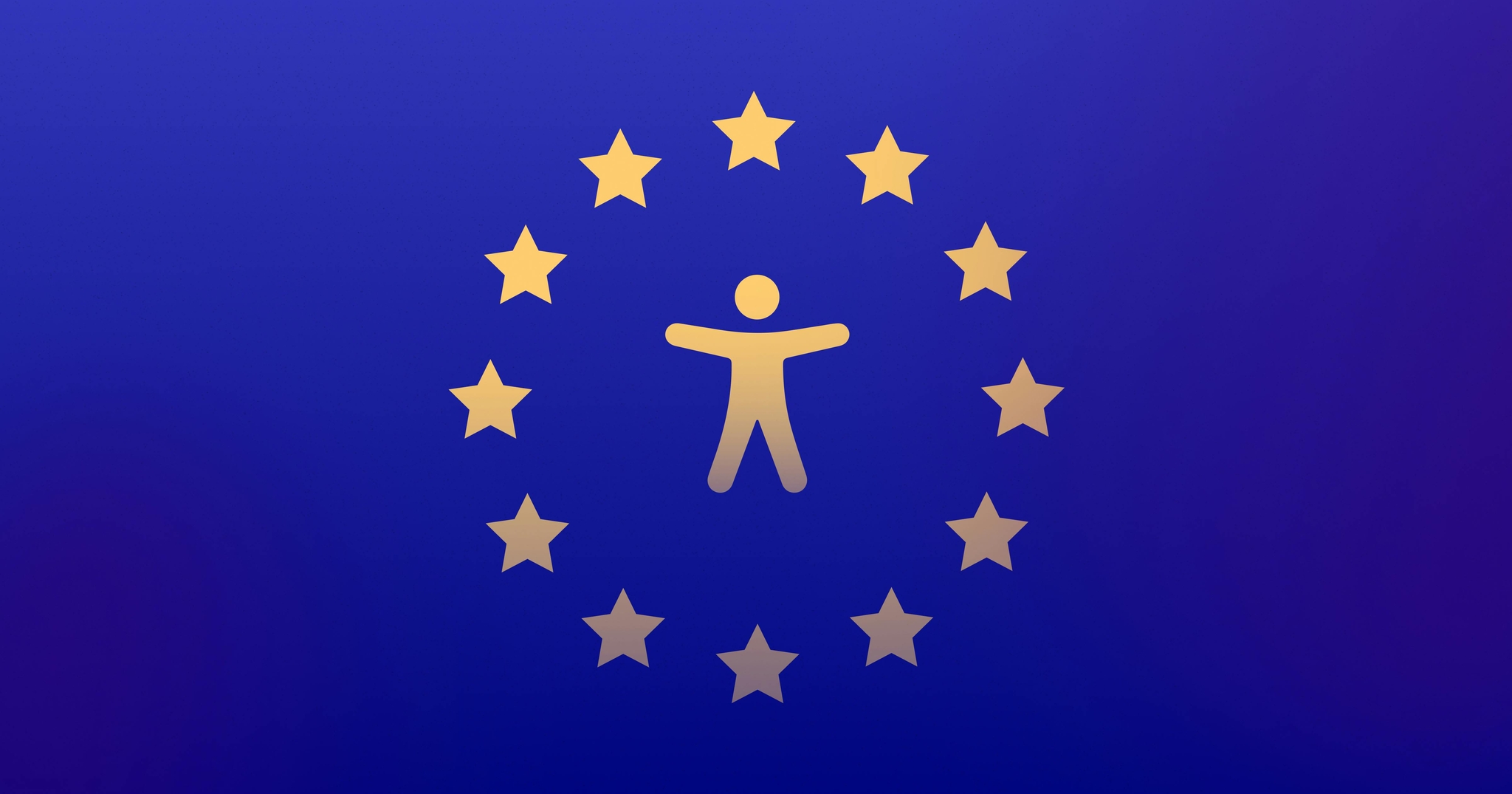 The European Union logo (a circle of 12 gold stars on a blue background) with a gold accessibility icon in the middle.