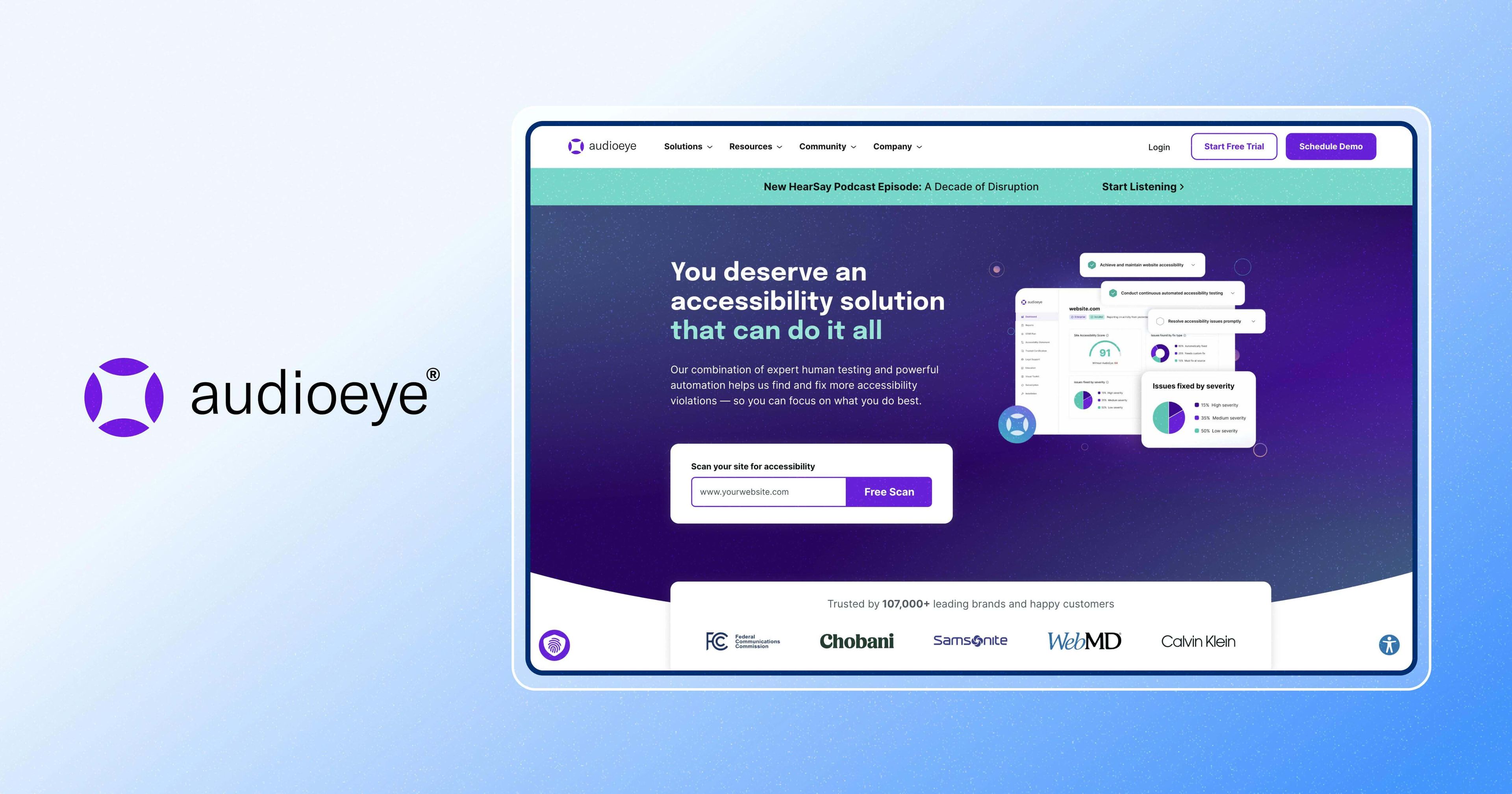 Screenshot of AudioEye's homepage with AudioEye logo next to it.