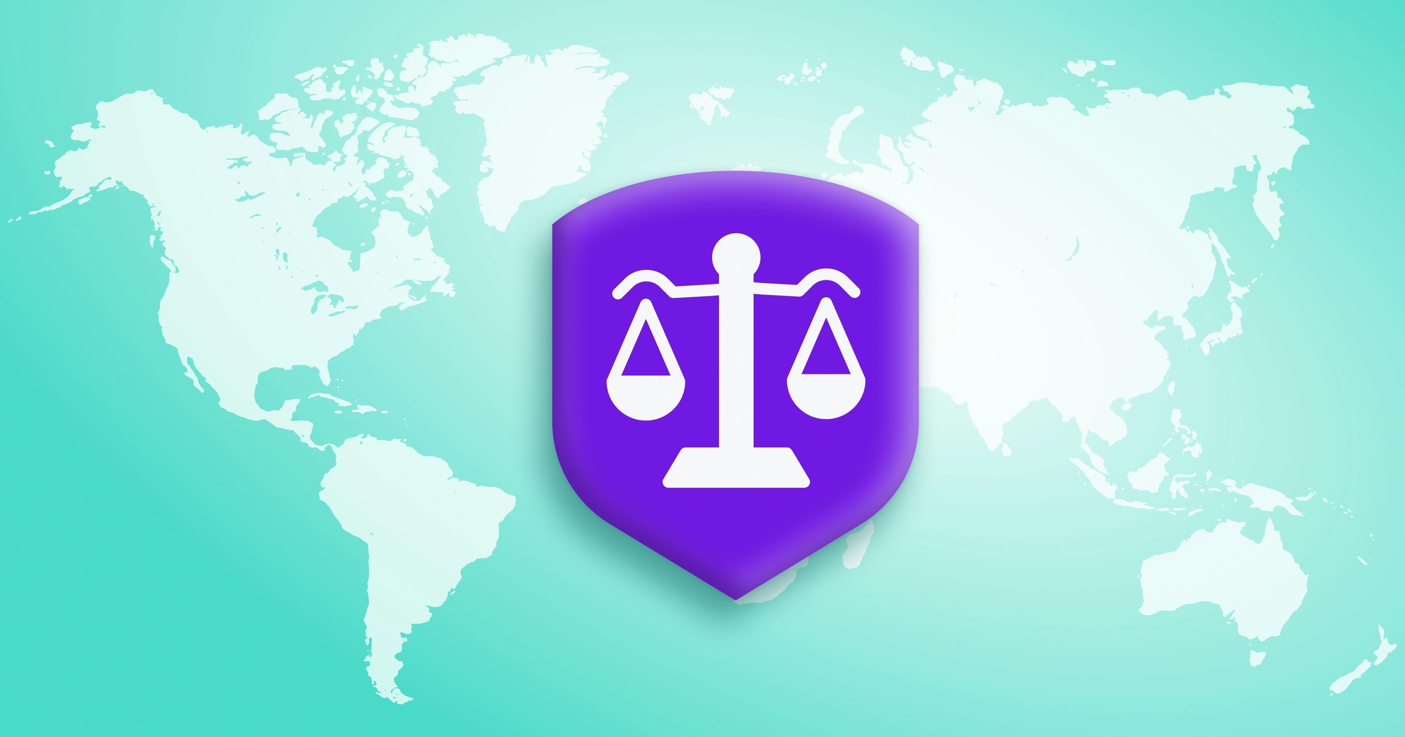 Flat map of the world with a shied and legal scale on top