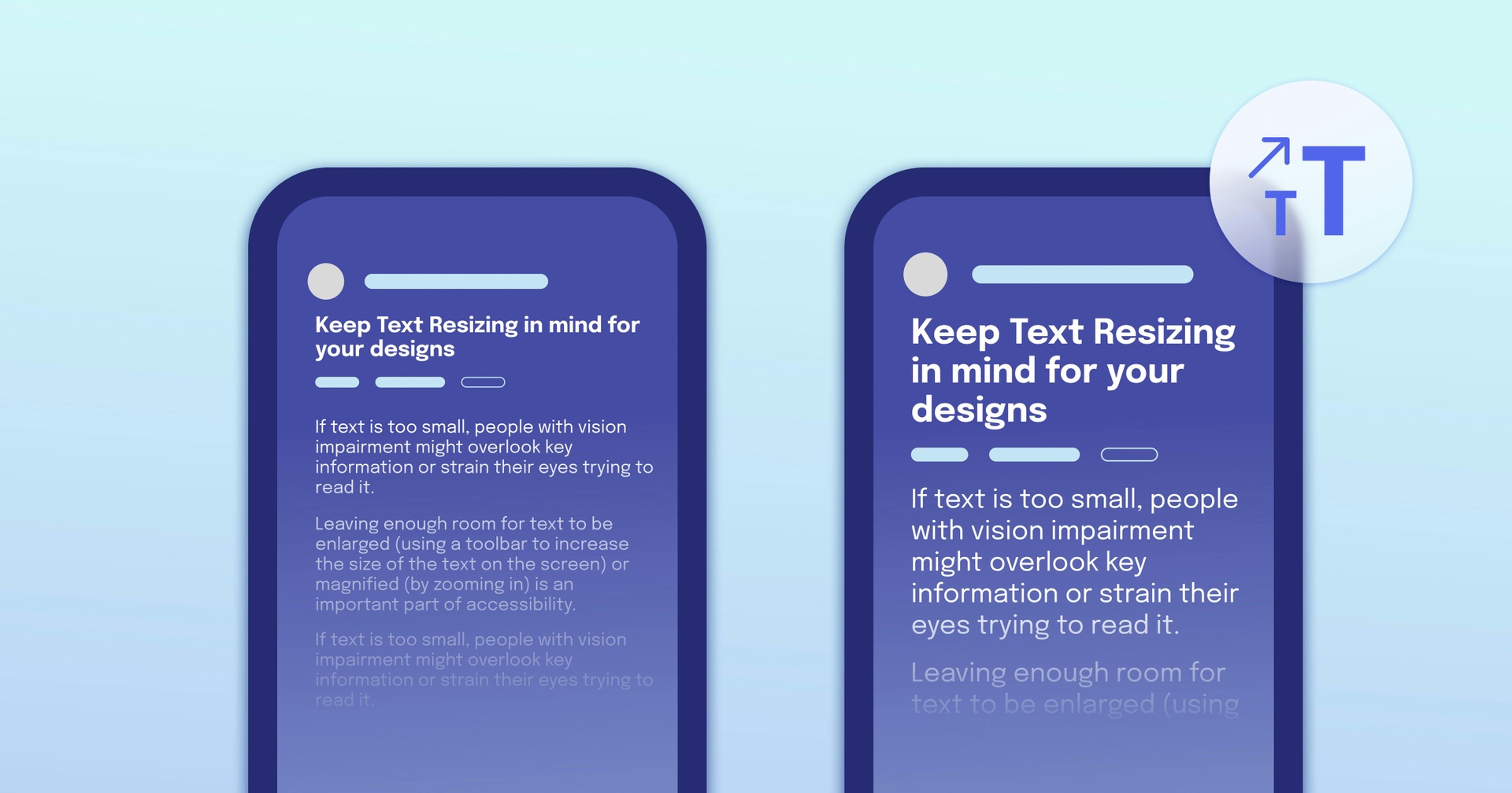 Two mobile phones next to each other. One has small text that is hard to read, the other has large text that is easy to read