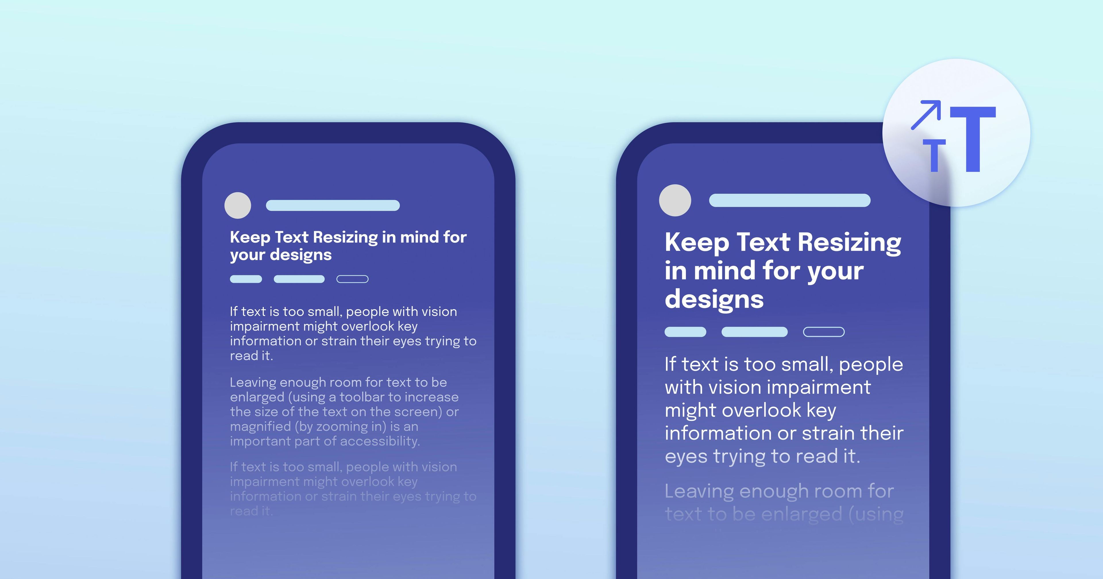 Two mobile phones next to each other. One has small text that is hard to read, the other has large text that is easy to read