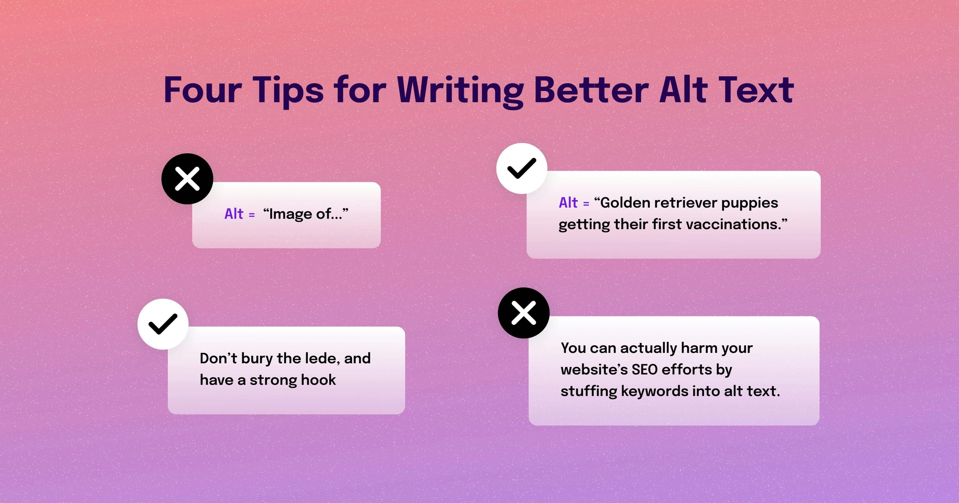 Examples of good and bad alt text