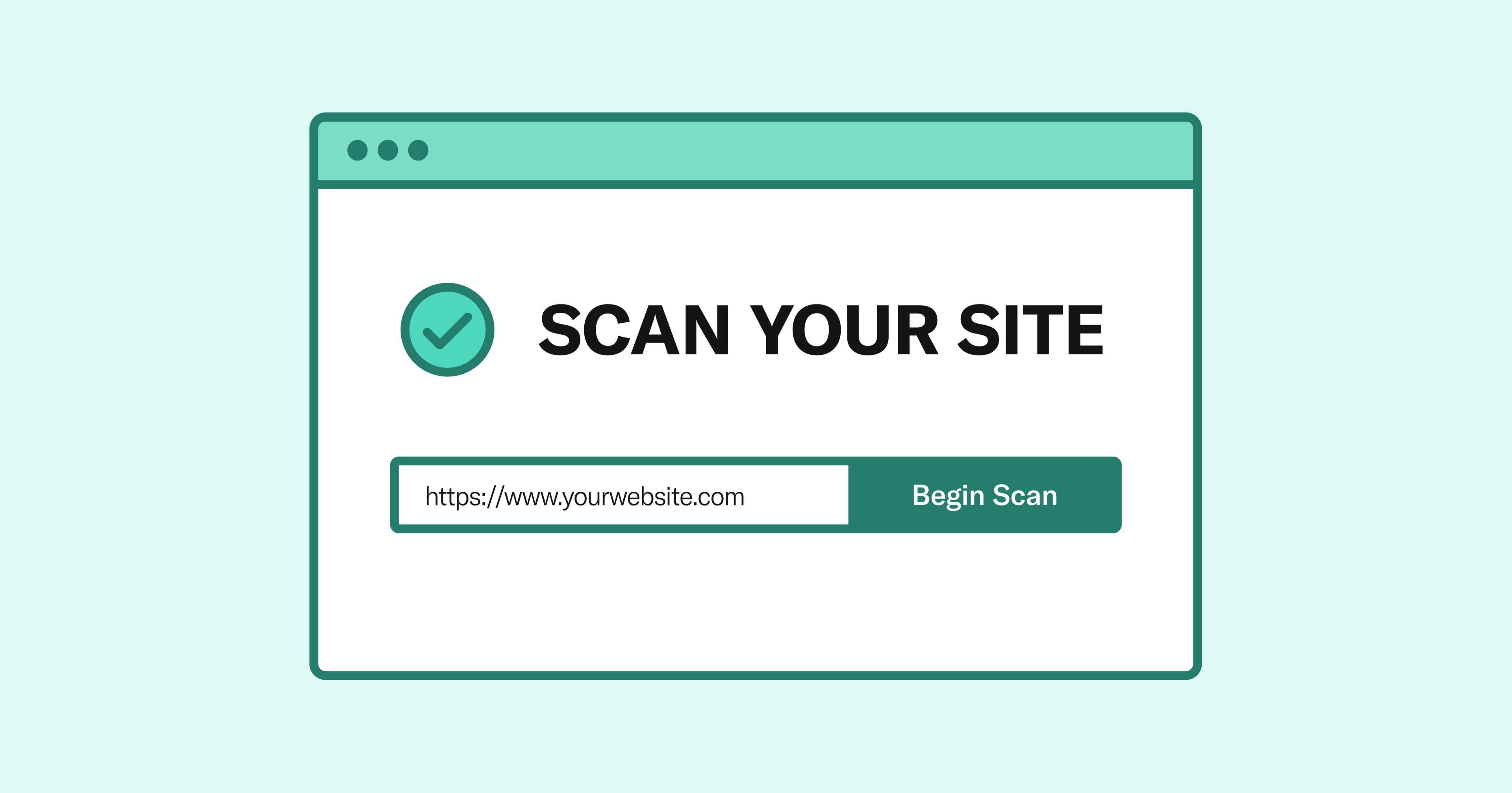 A stylized web page that says "SCAN YOUR SITE" with an input field beneath it.