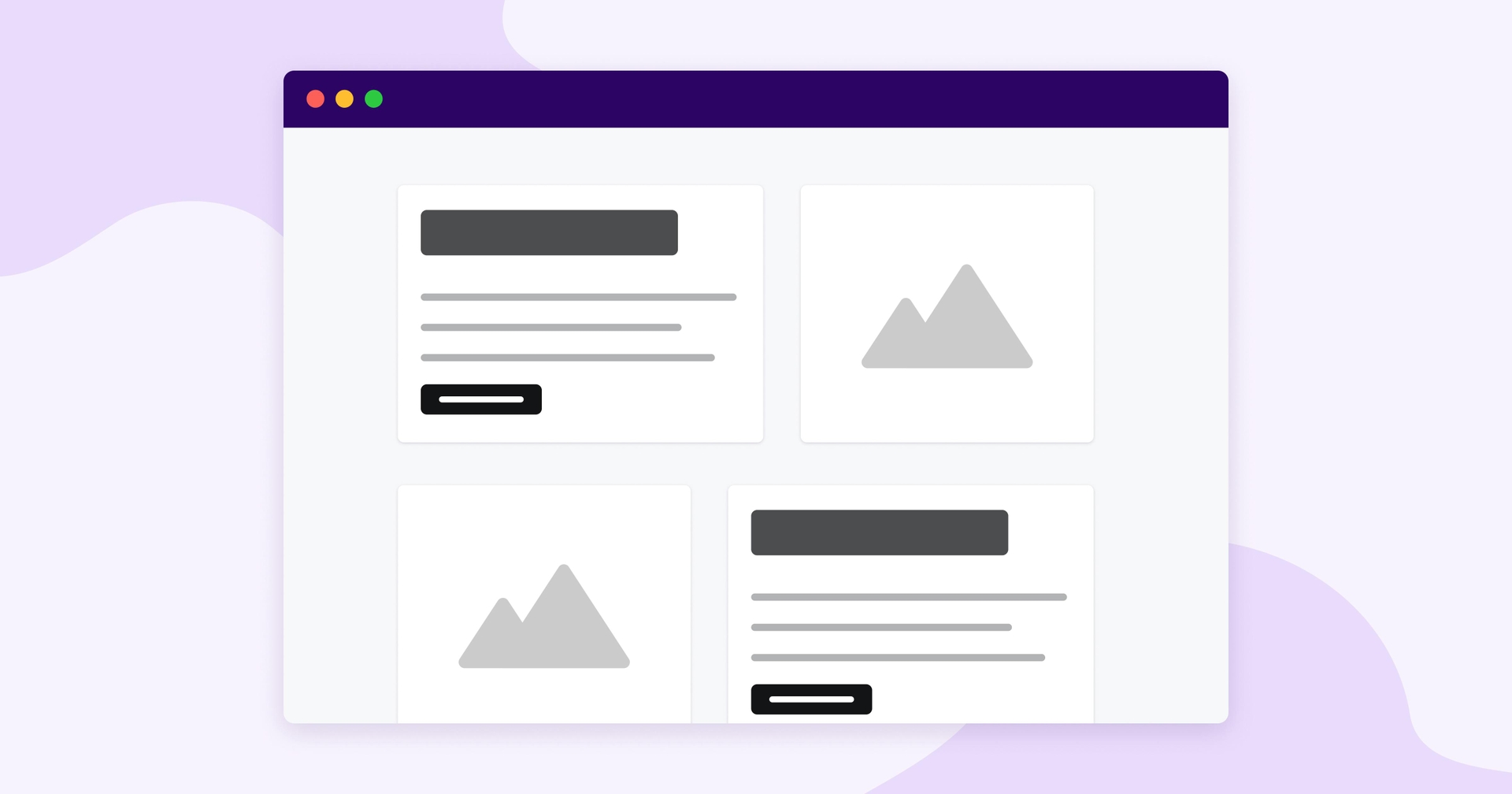 A webpage shows placeholders for images and text blocks.
