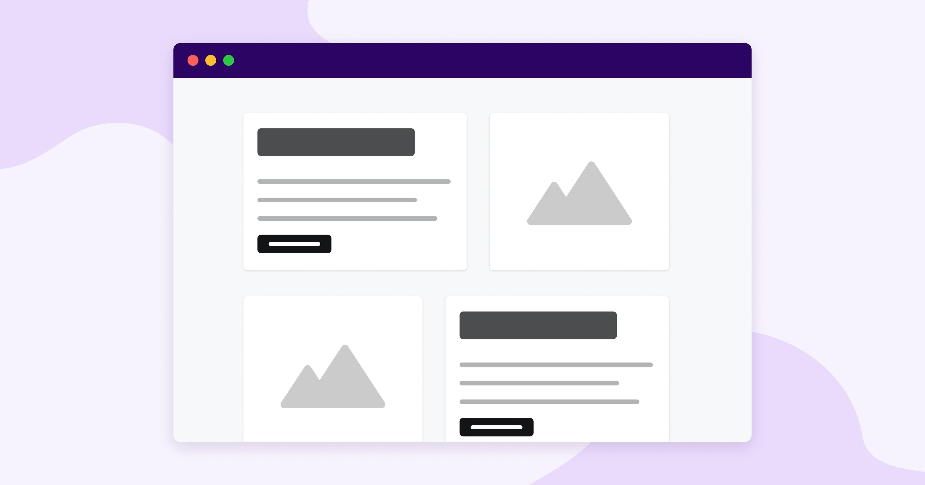 A webpage shows placeholders for images and text blocks.