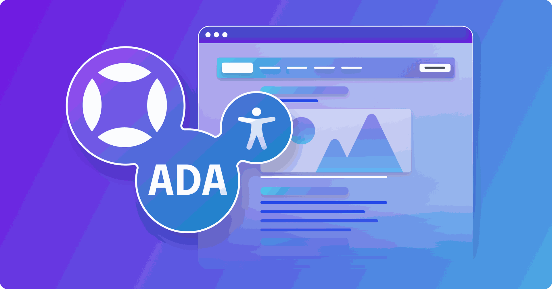 Browser window with ADA and accessibility icons overlays