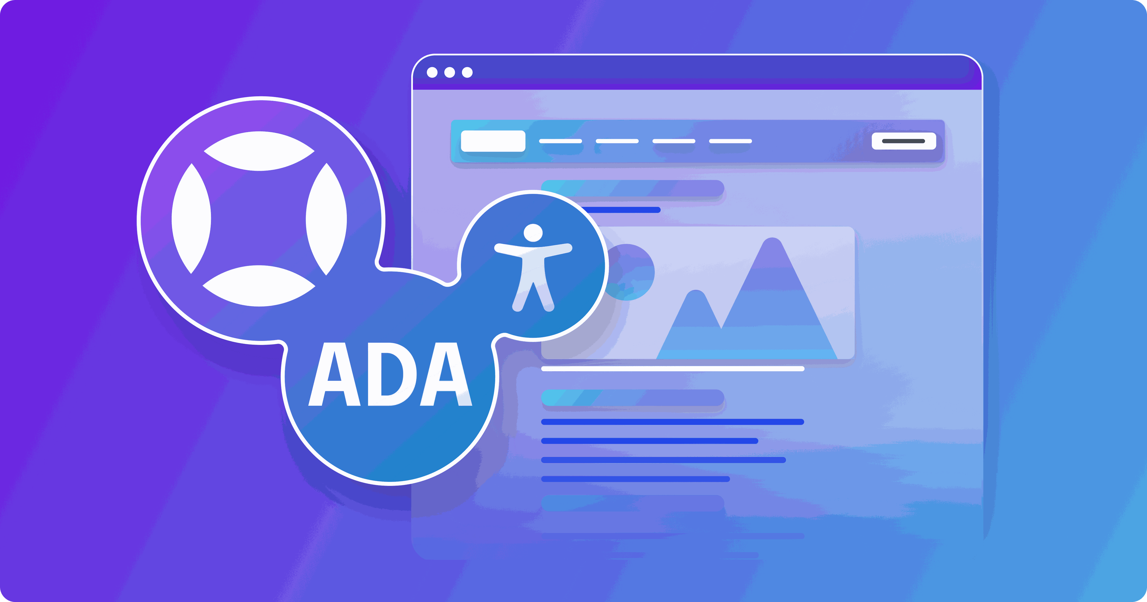 Browser window with ADA and accessibility icons overlays