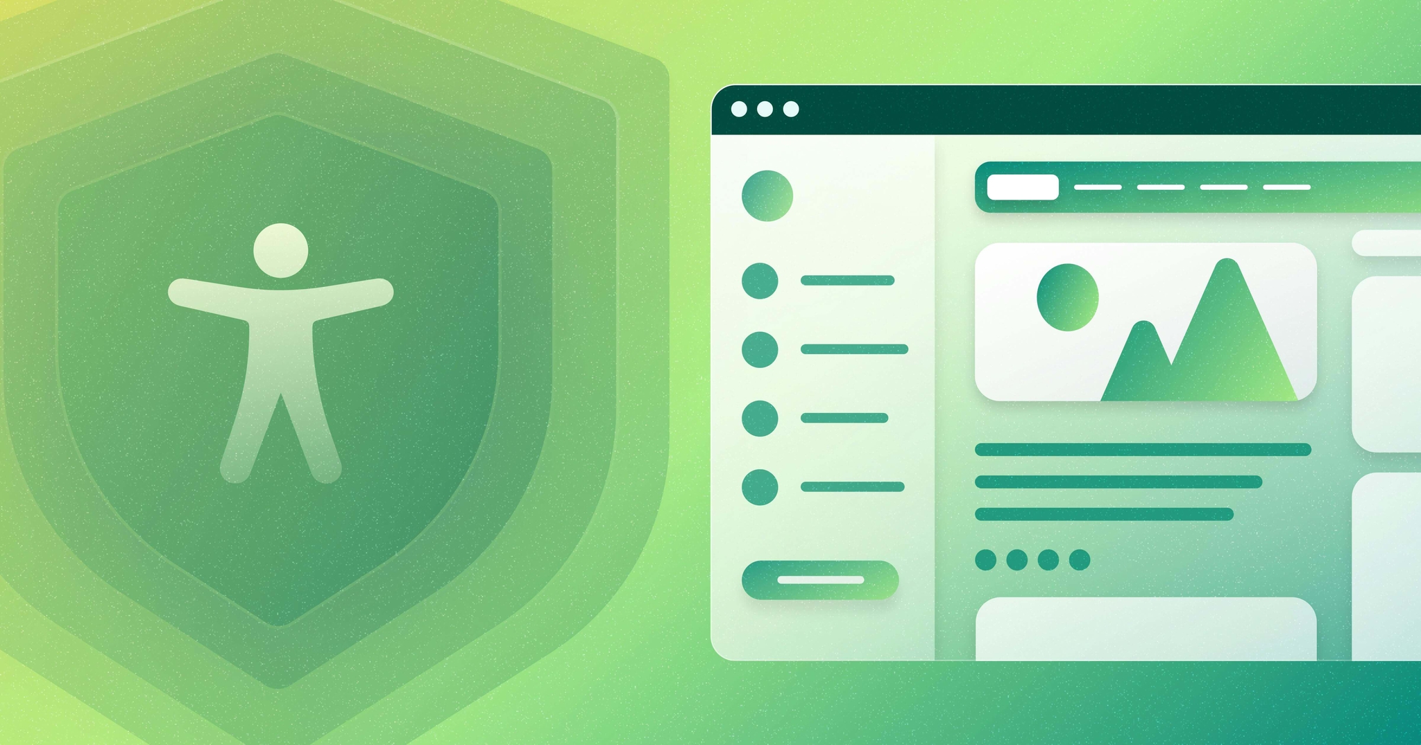 Stylized web browser with the accessibility icon inside a shield next to it.