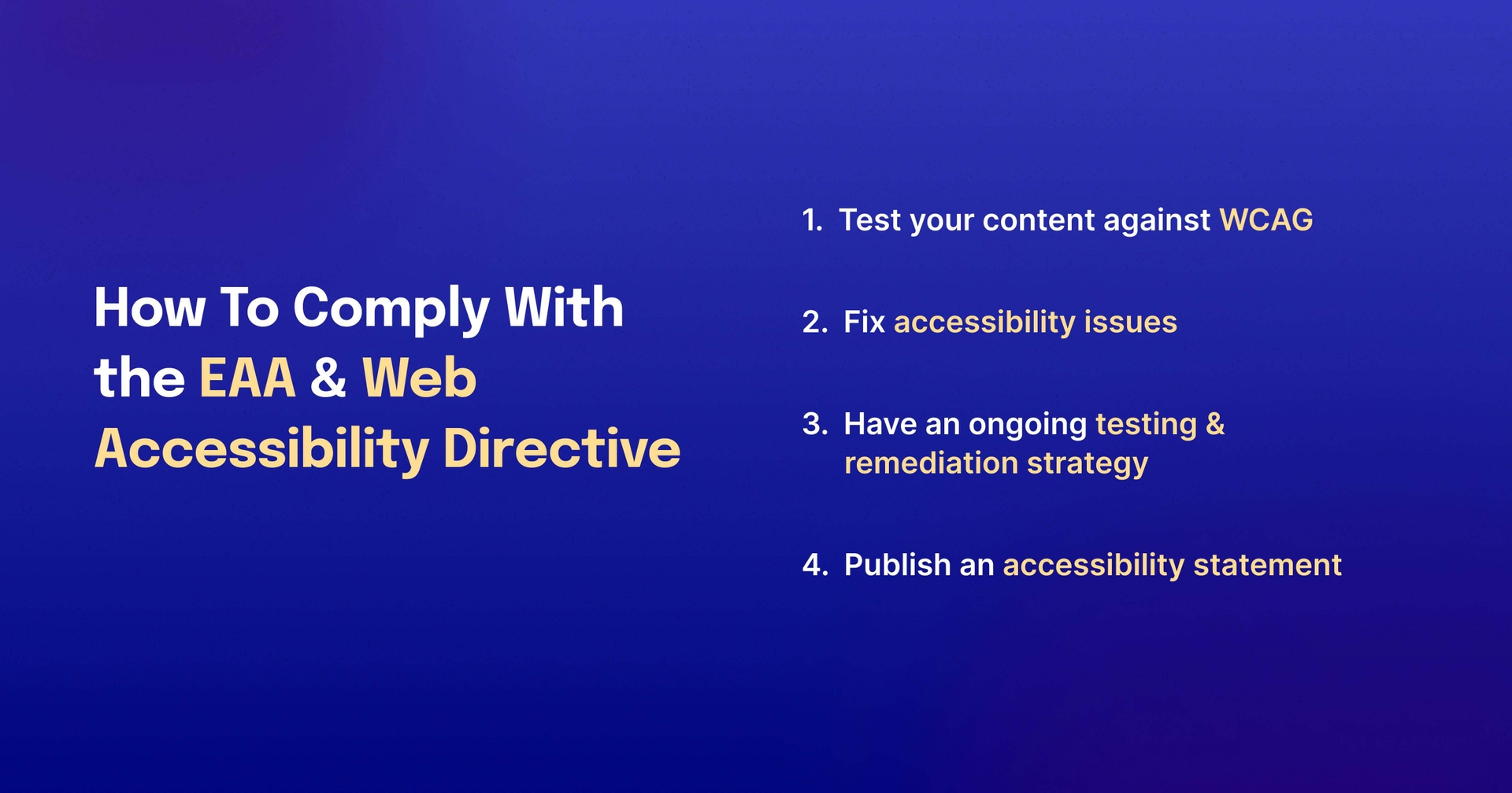 Left: How to COmply With the EAA & Web Accessibility Directive. Right: The 4 ways that will be explored next.