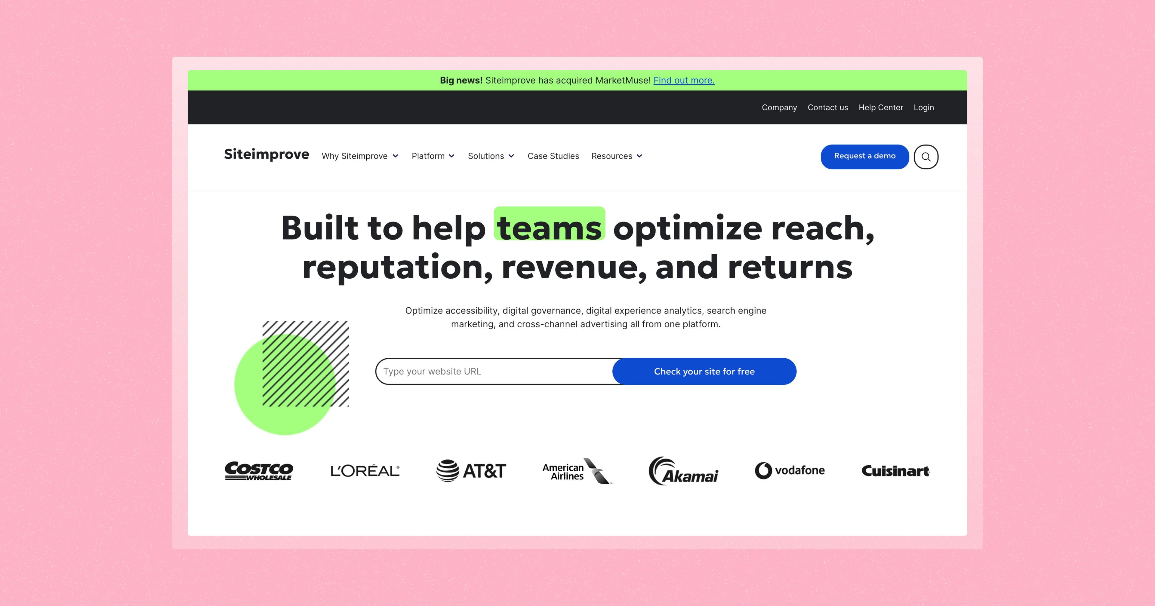 Screenshot of Siteimprove homepage.