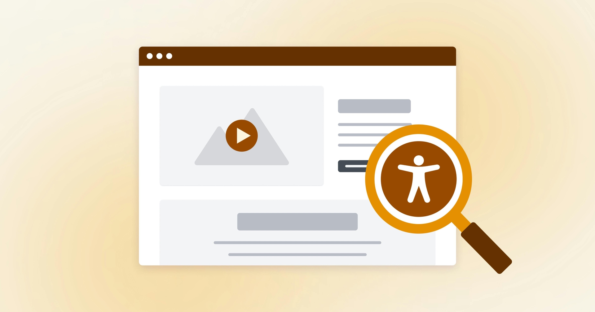 Internet browser with magnifying glass and accessibility icon