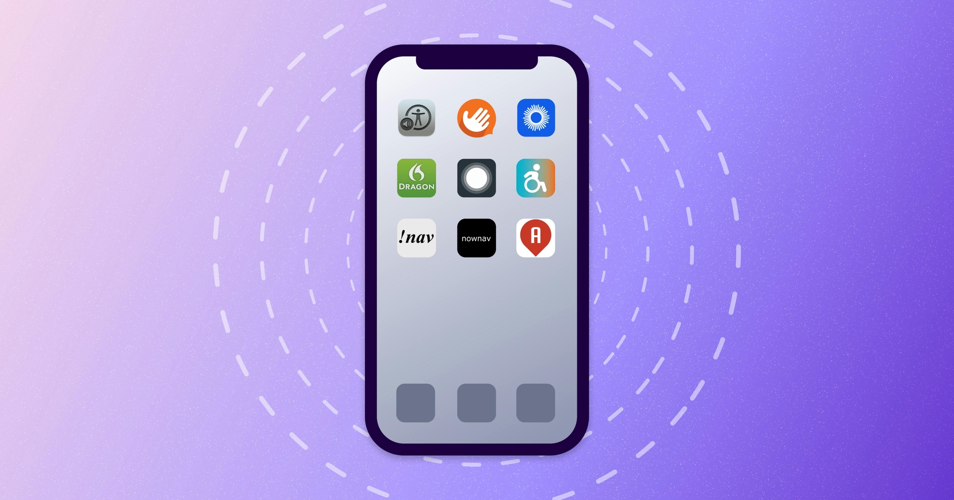 Smartphone with a series of apps on t he screen.