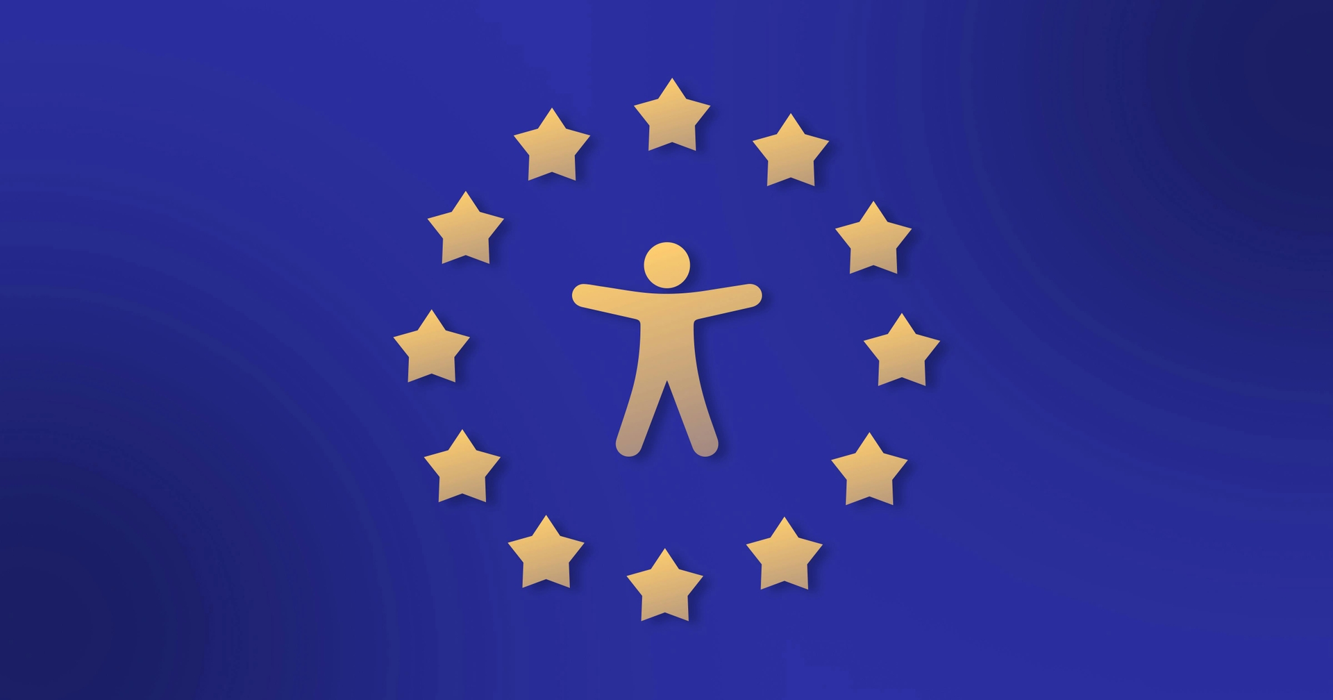Das Logo der Europäischen Union (ein Kreis aus 12 goldenen Sternen auf blauem Hintergrund) mit einem goldenen Barrierefreiheitssymbol in der Mitte.)