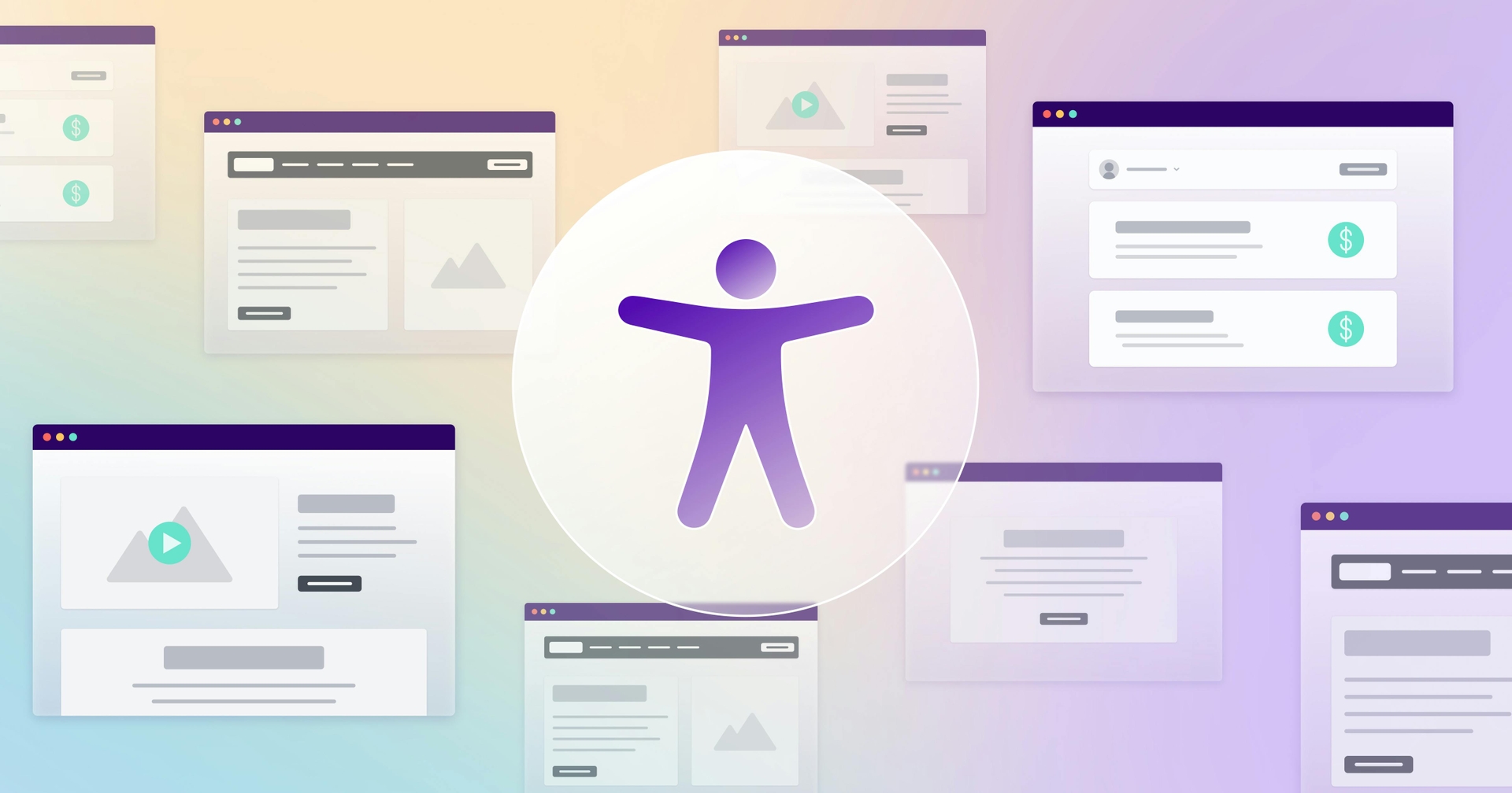 Icon of a person surrounded by a bunch of new web pages