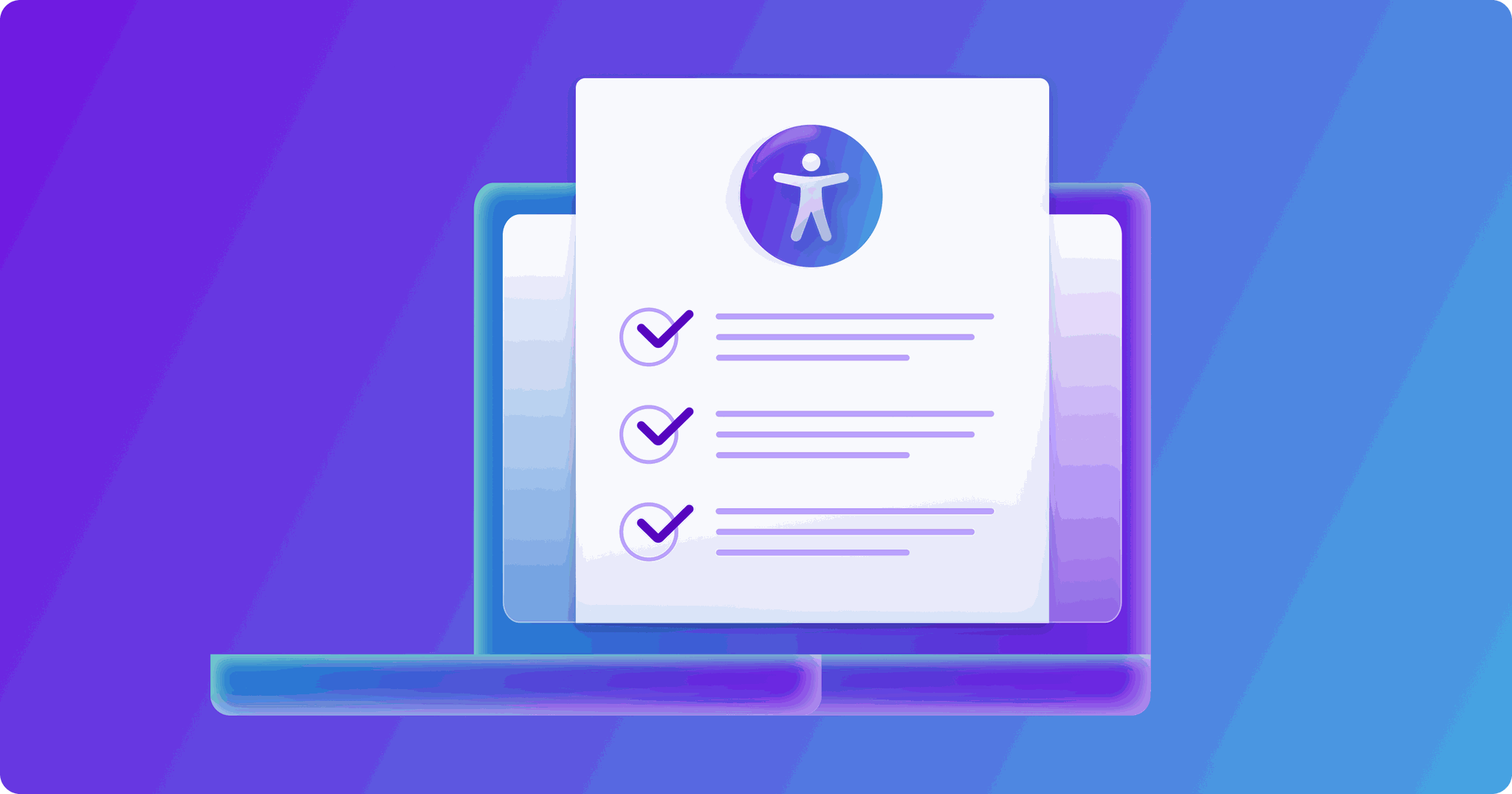 Stylized web browser on a laptop showing a checklist with the accessibility icon at the top.