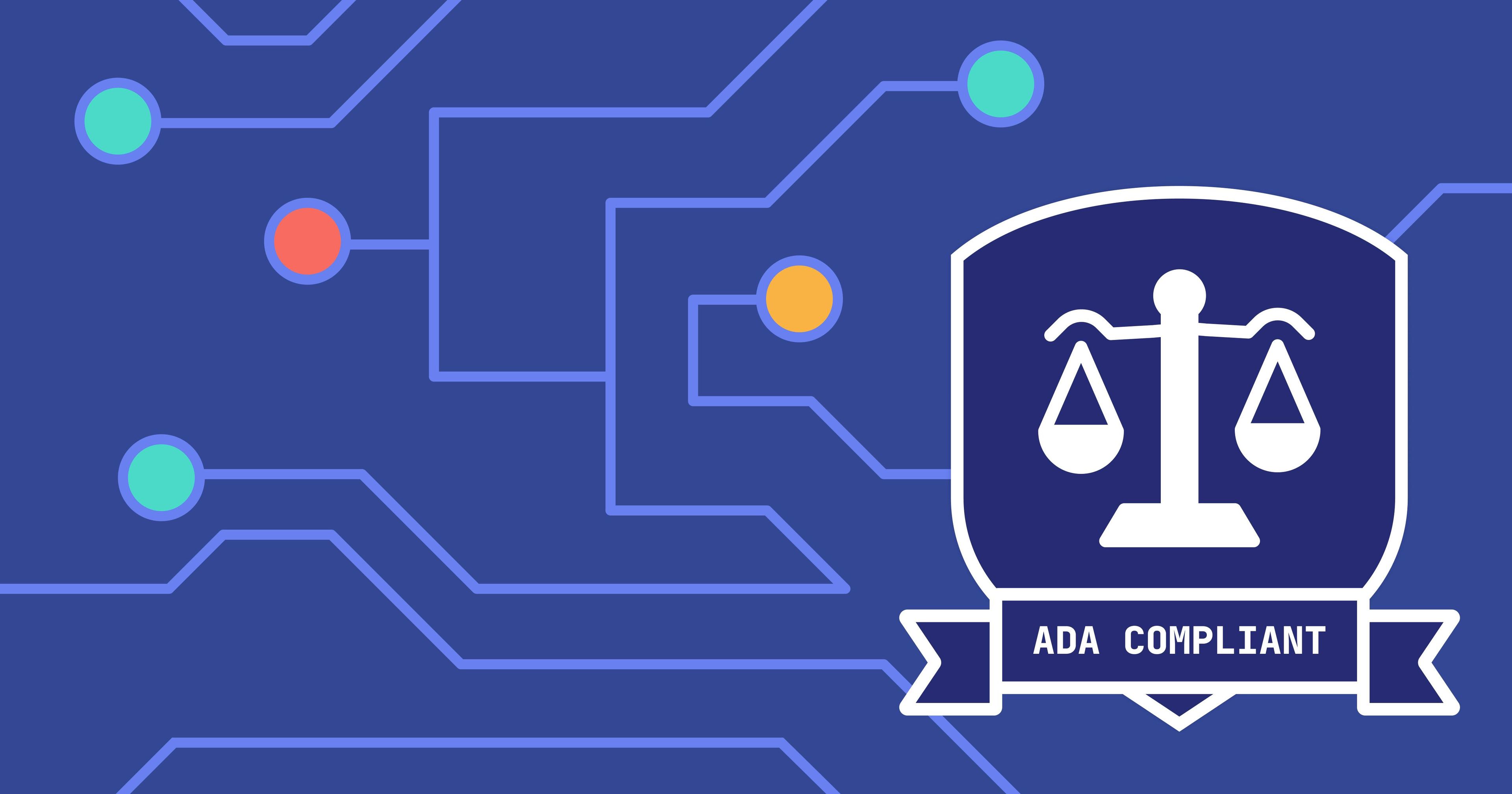 Balanced scale with 'ADA Compliant' written underneath against a code grid.